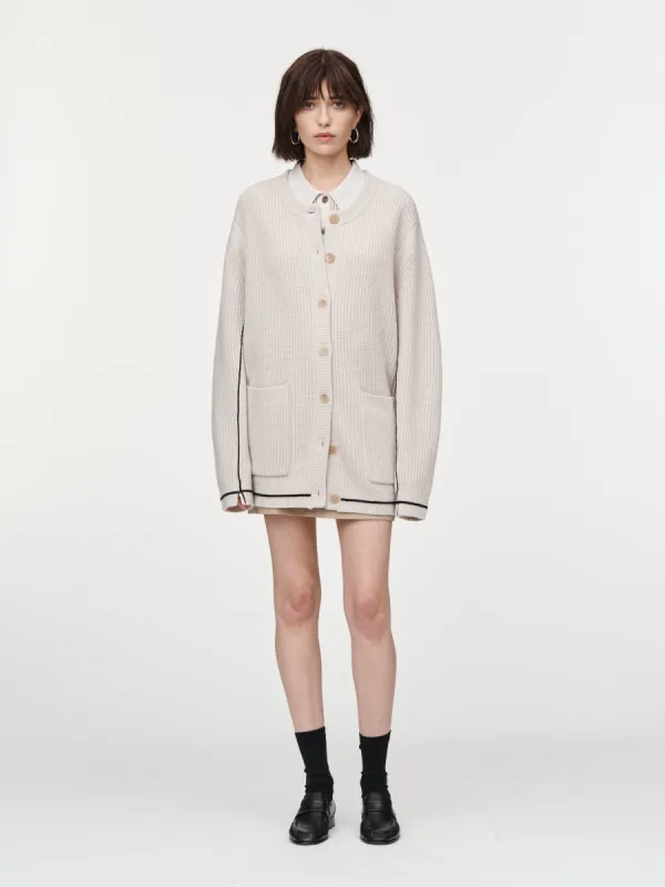 Oversized Crew Cardigan in Crema & Black sold by MARIA McMANUS