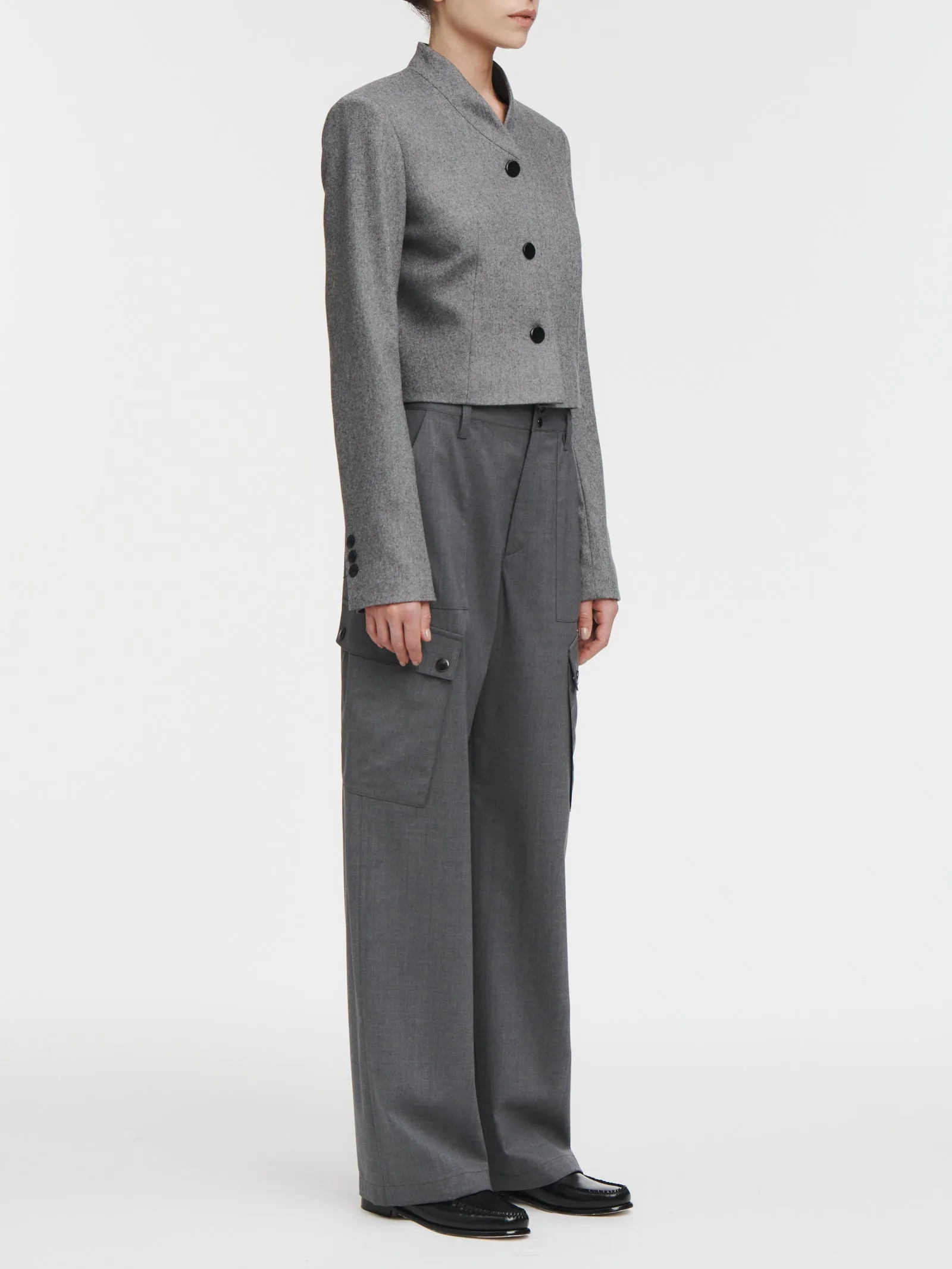 3 Button Cropped Blazer in Charcoal Melange sold by MARIA McMANUS product image thumbnail 3