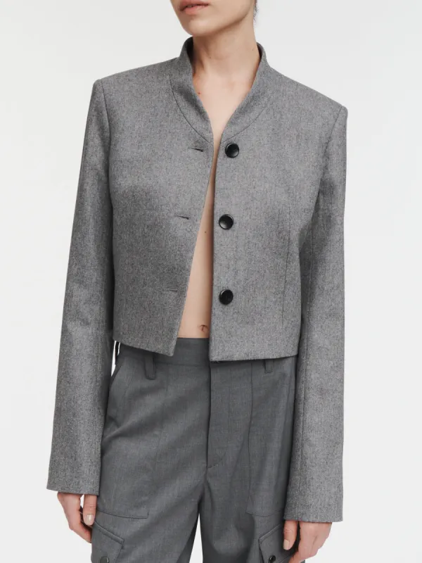 3 Button Cropped Blazer in Charcoal Melange made by MARIA McMANUS