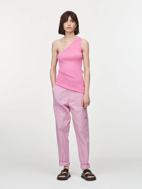 Crepe Ribbed One Shoulder Top in Bubblegum sold by MARIA McMANUS