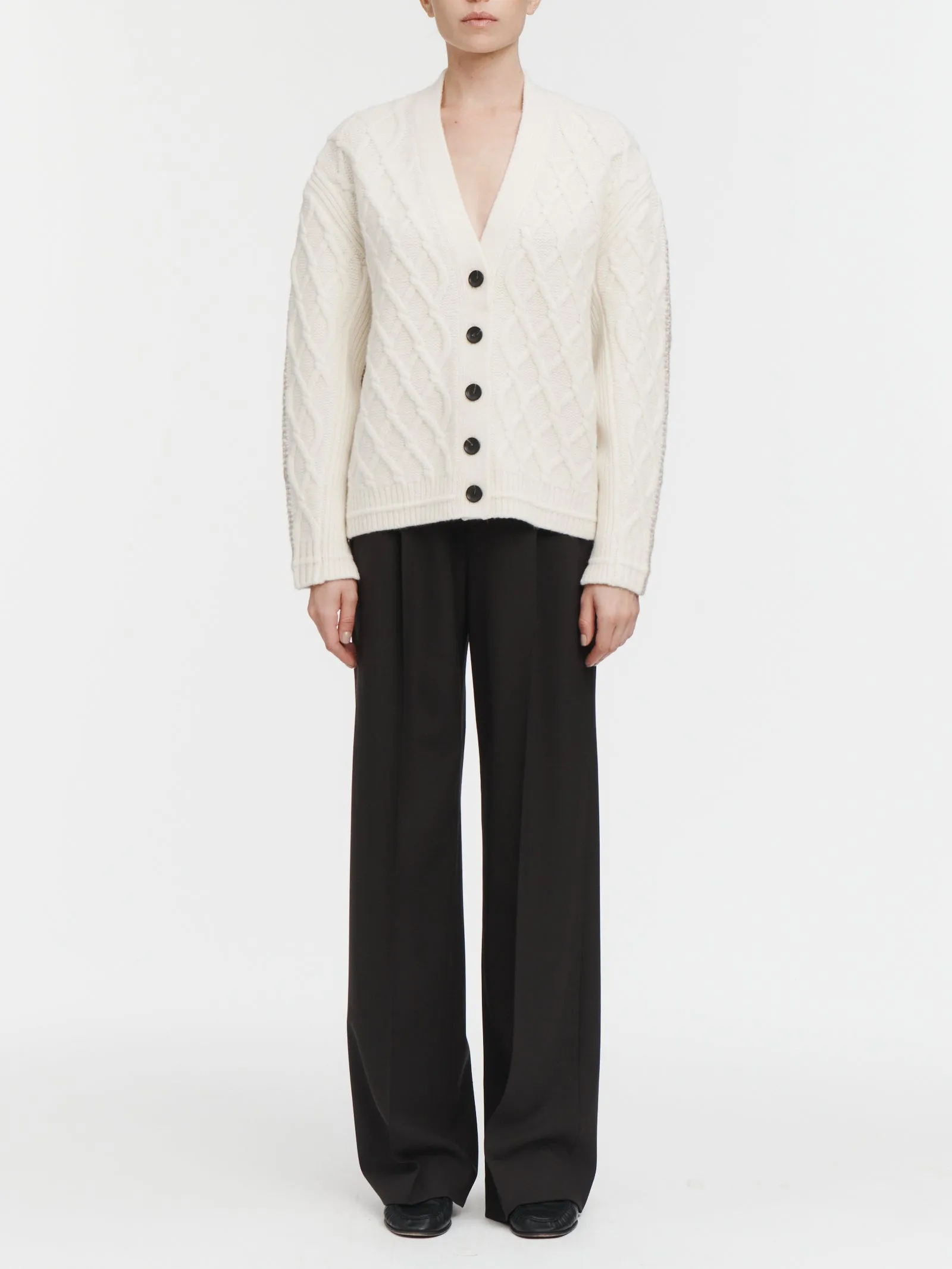 Twisted Cable Cardigan in Ivory/Stone sold by MARIA McMANUS