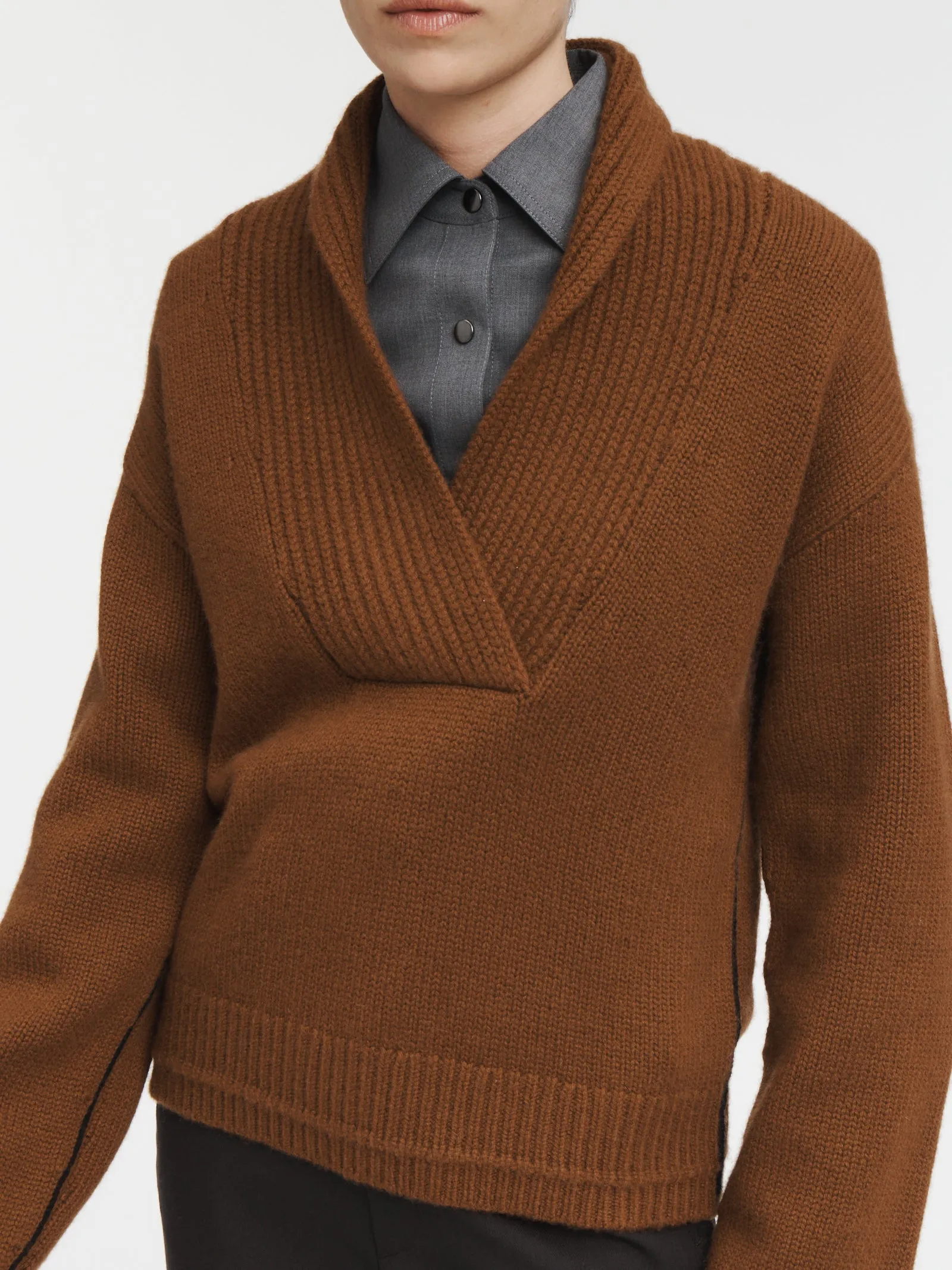 Shawl Collar Sweater in Vicuna sold by MARIA McMANUS