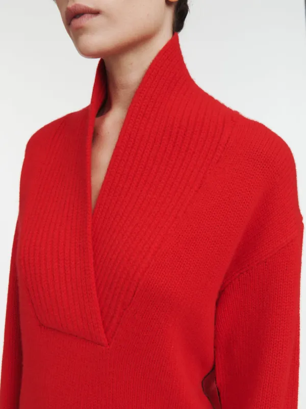 Shawl Collar Sweater in Red Lacquer made by MARIA McMANUS