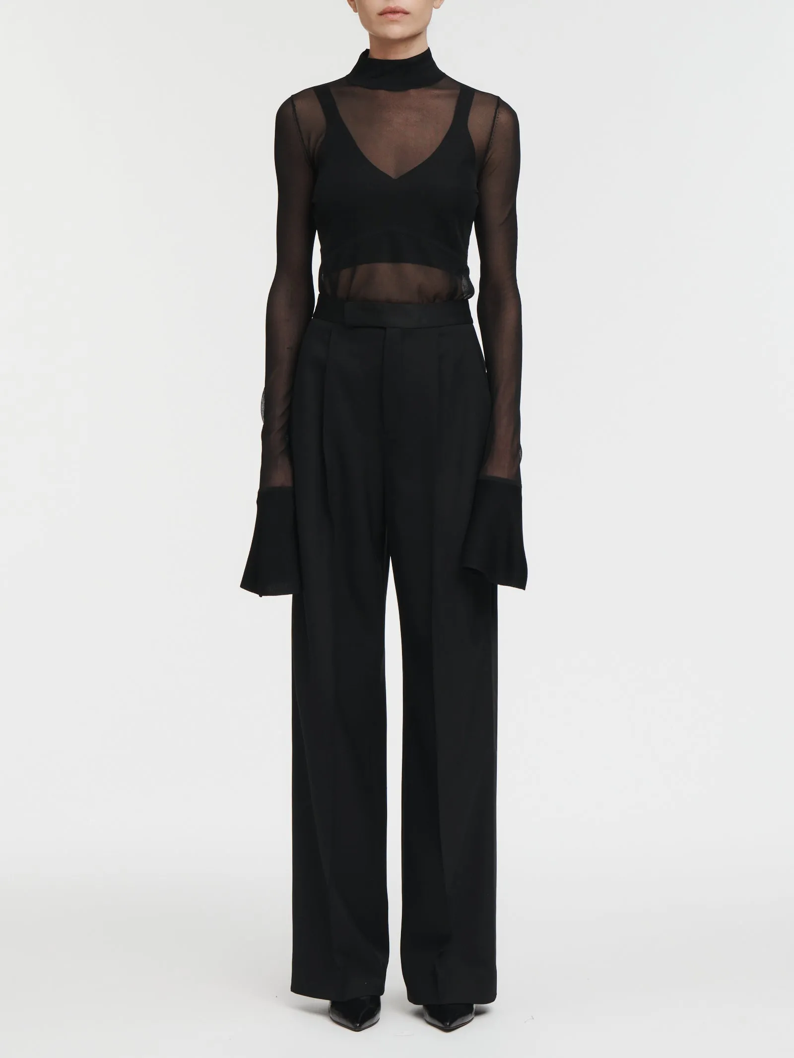 Tuxedo Wide Leg Trouser in Black sold by MARIA McMANUS