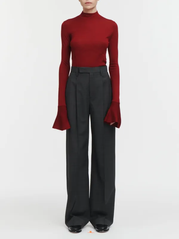 Wide Leg High Rise Trouser in Charcoal Glen Plaid sold by MARIA McMANUS