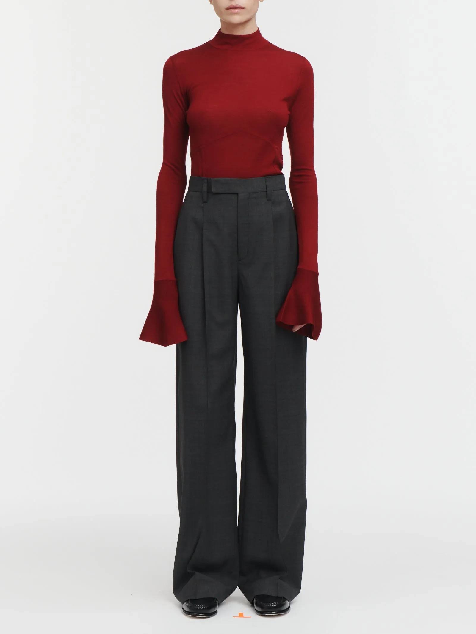 Wide Leg High Rise Trouser in Charcoal Glen Plaid sold by MARIA McMANUS