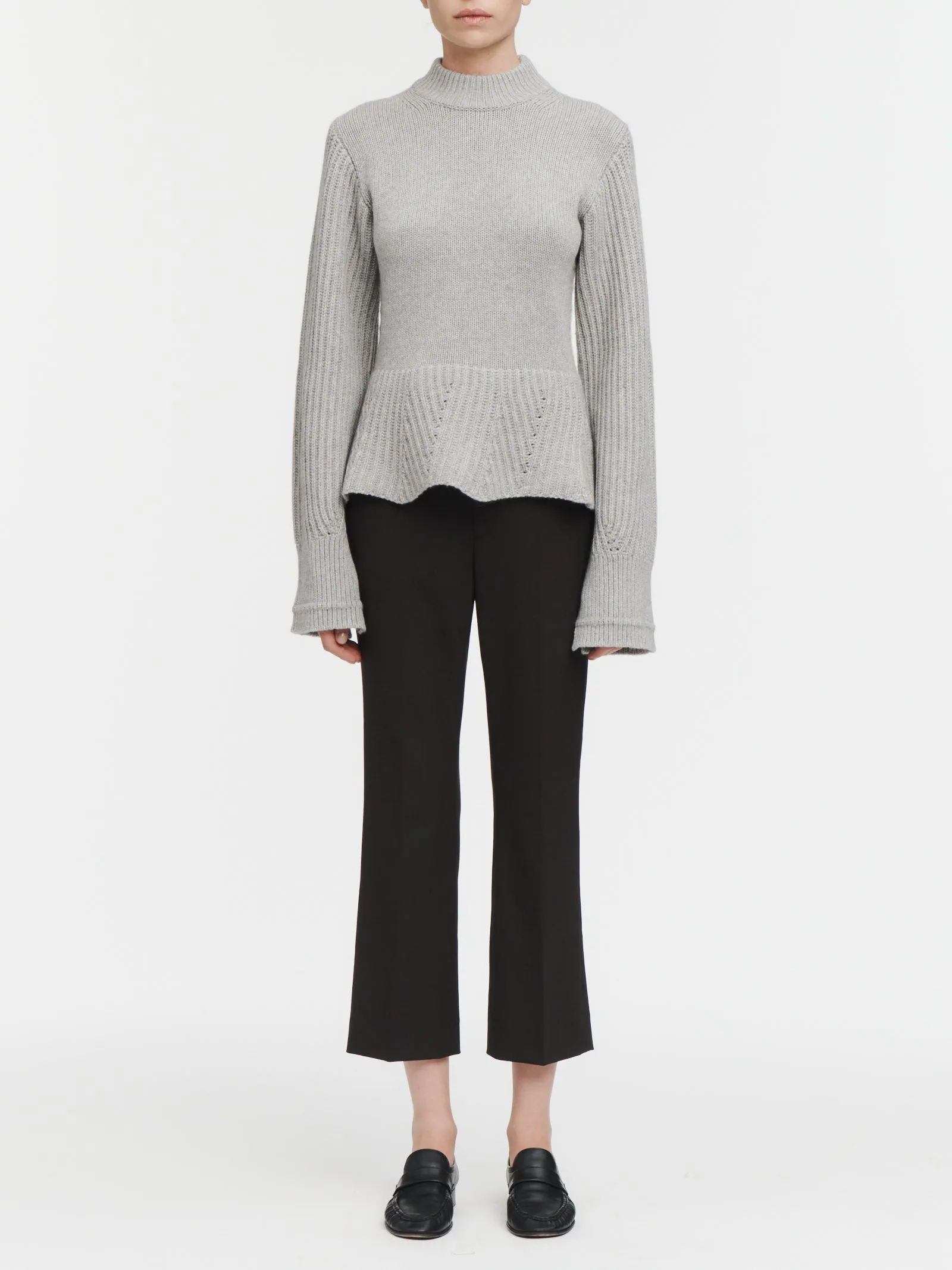 Peplum Mock Neck Sweater in Heather Grey sold by MARIA McMANUS