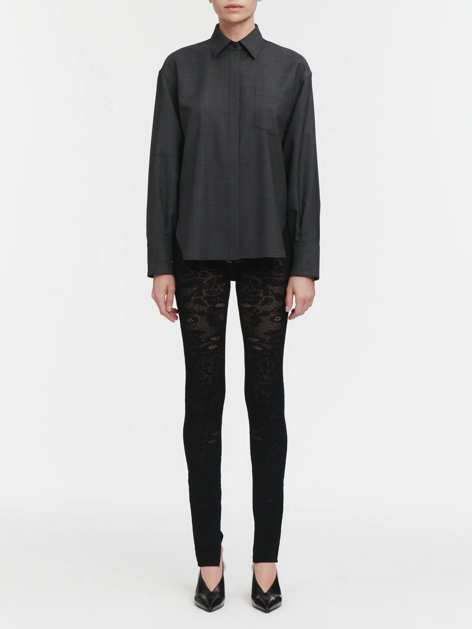 Covered Placket Shirt in Charcoal Glen Plaid sold by MARIA McMANUS