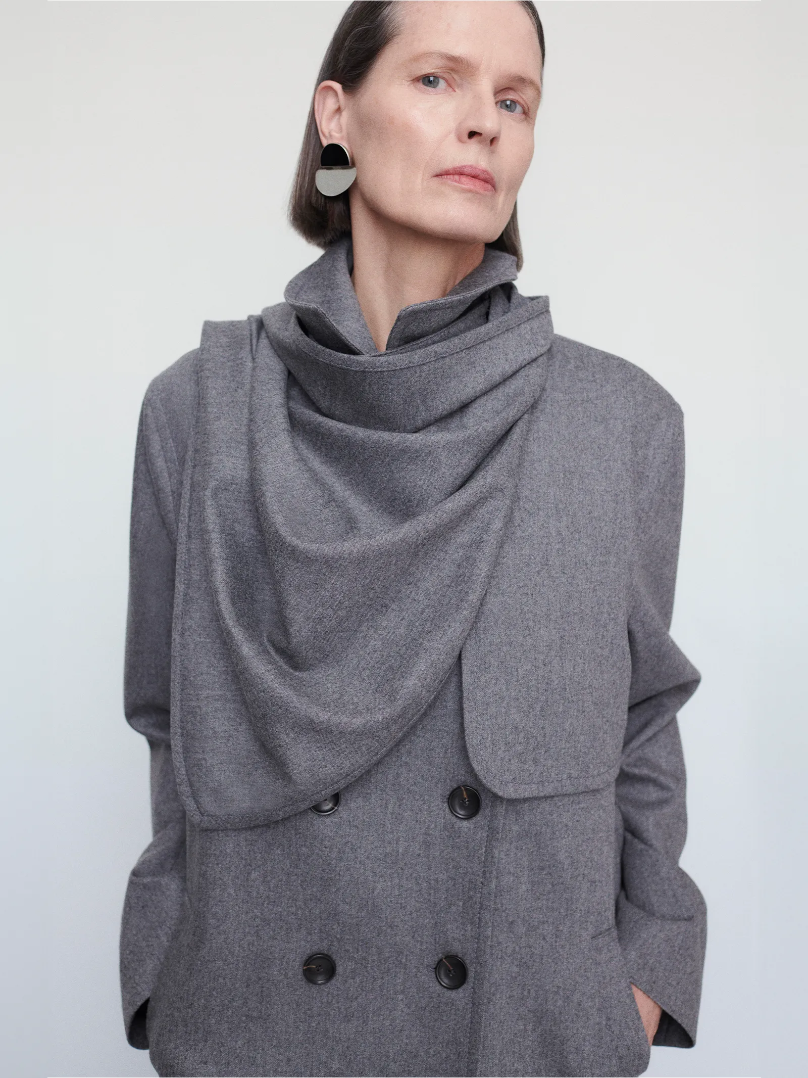 Cloak Trench Coat in Charcoal Melange sold by MARIA McMANUS