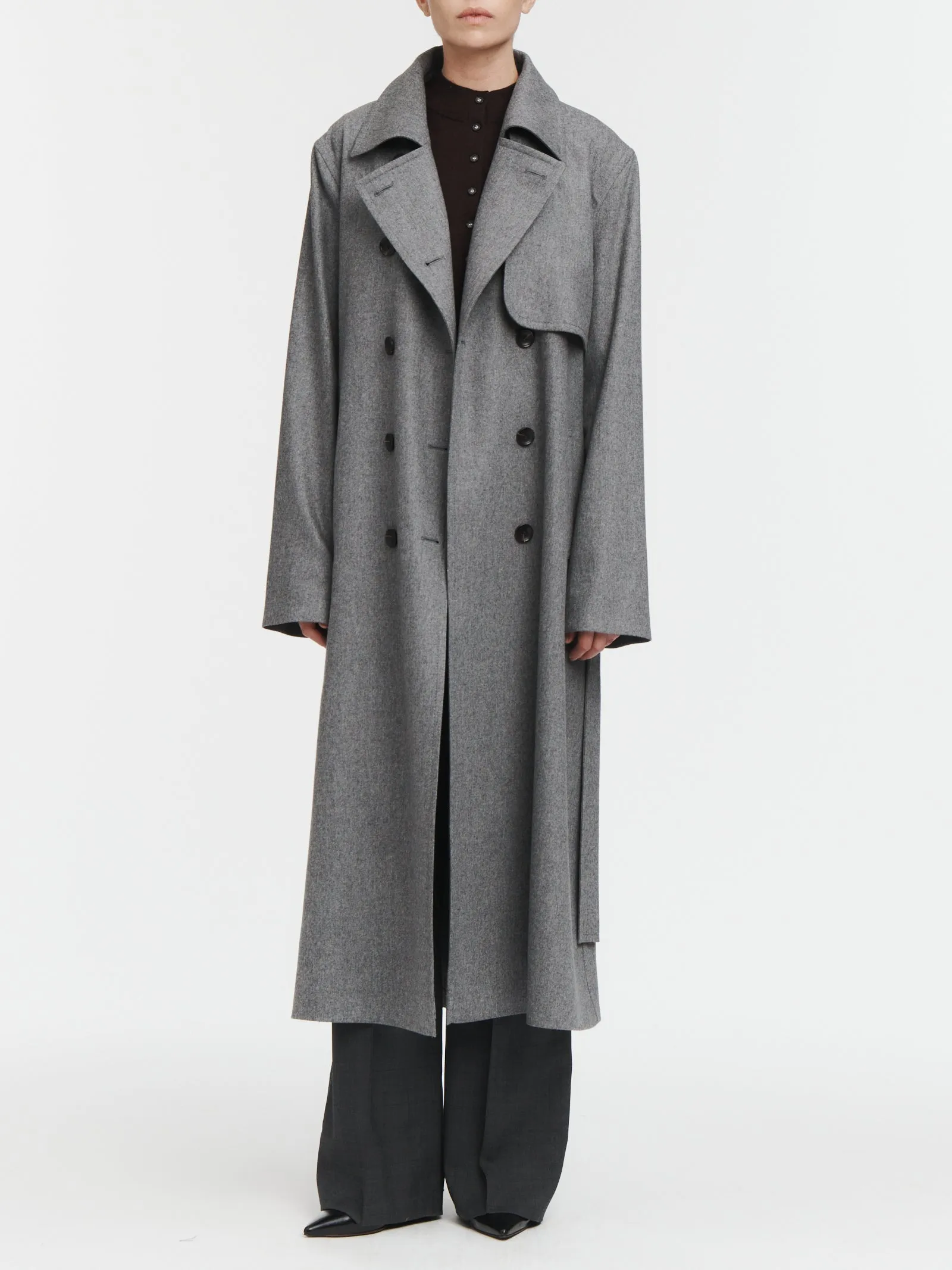 Cloak Trench Coat in Charcoal Melange sold by MARIA McMANUS product image thumbnail 4