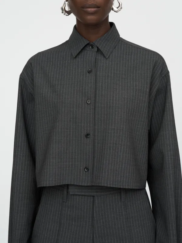 Crop Shirt in Charcoal Pinstripe sold by MARIA McMANUS