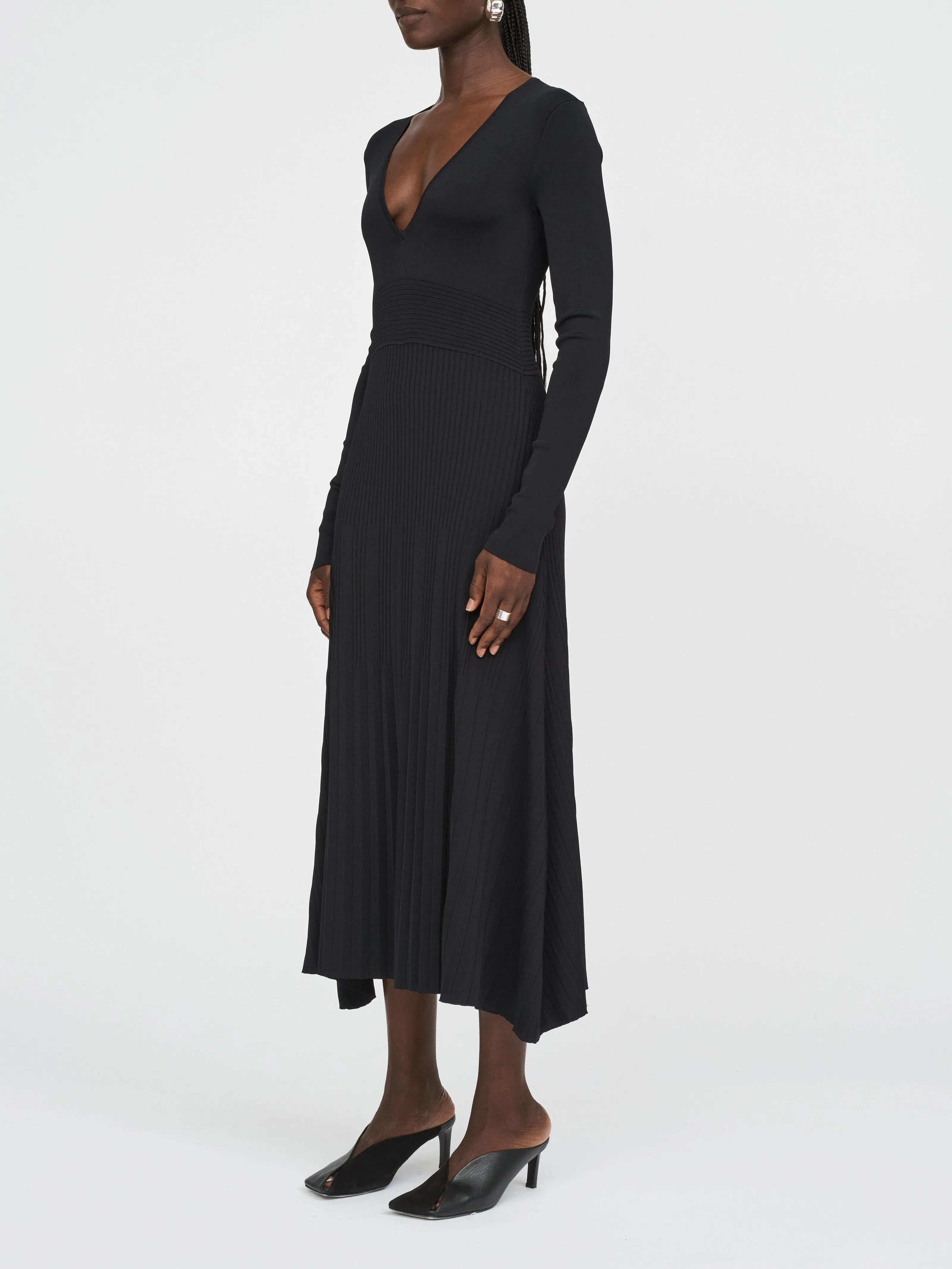 V-Neck Pleated Dress in Black sold by MARIA McMANUS product image thumbnail 3