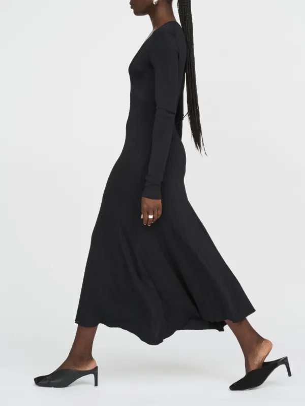 V-Neck Pleated Dress in Black sold by MARIA McMANUS