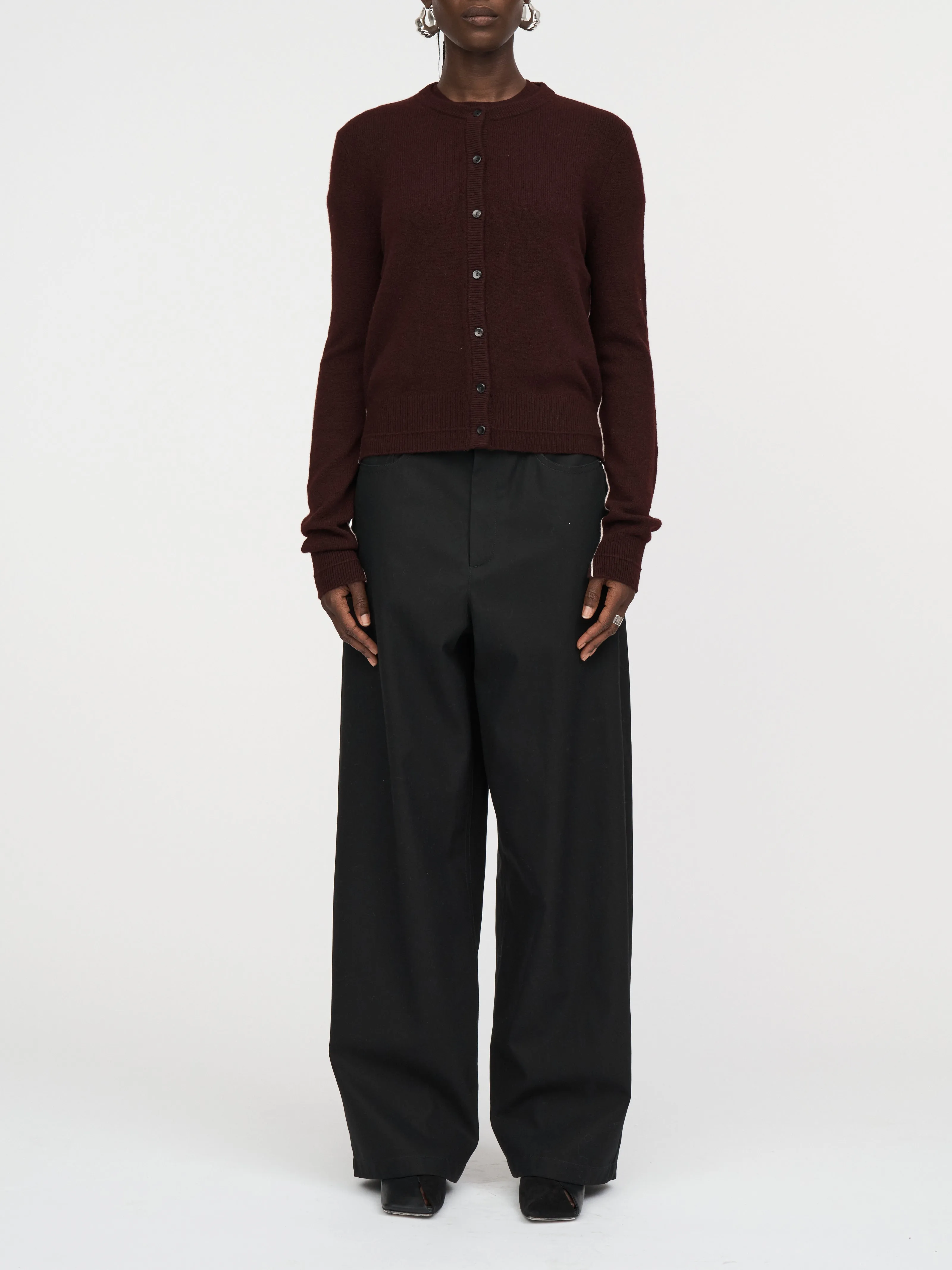 Petite Cardigan in Black Cherry sold by MARIA McMANUS