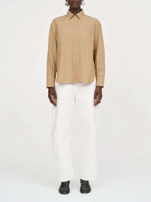 Oversized Snap Shirt in Camel sold by MARIA McMANUS