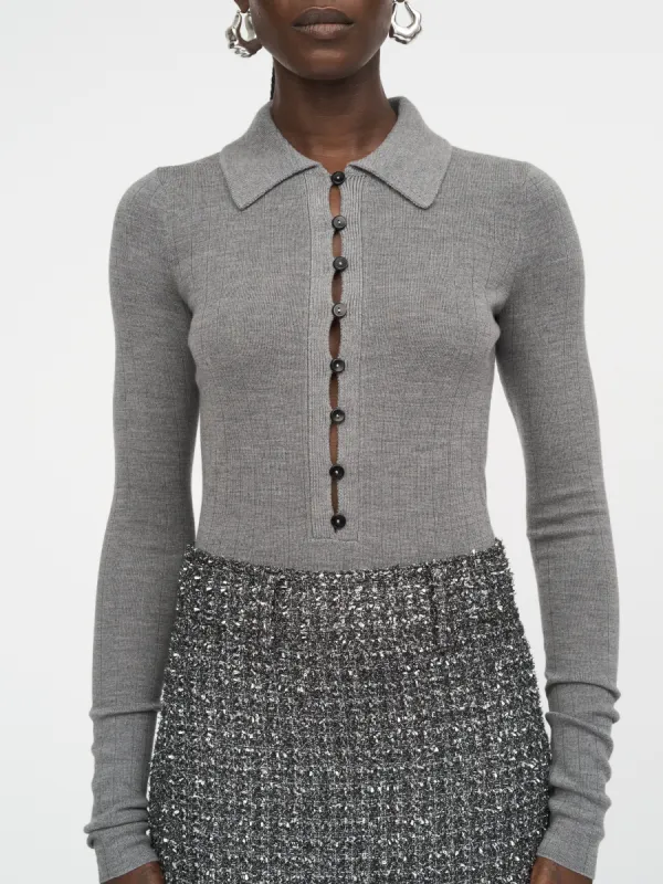 Kissing Placket Polo in Heather Grey sold by MARIA McMANUS