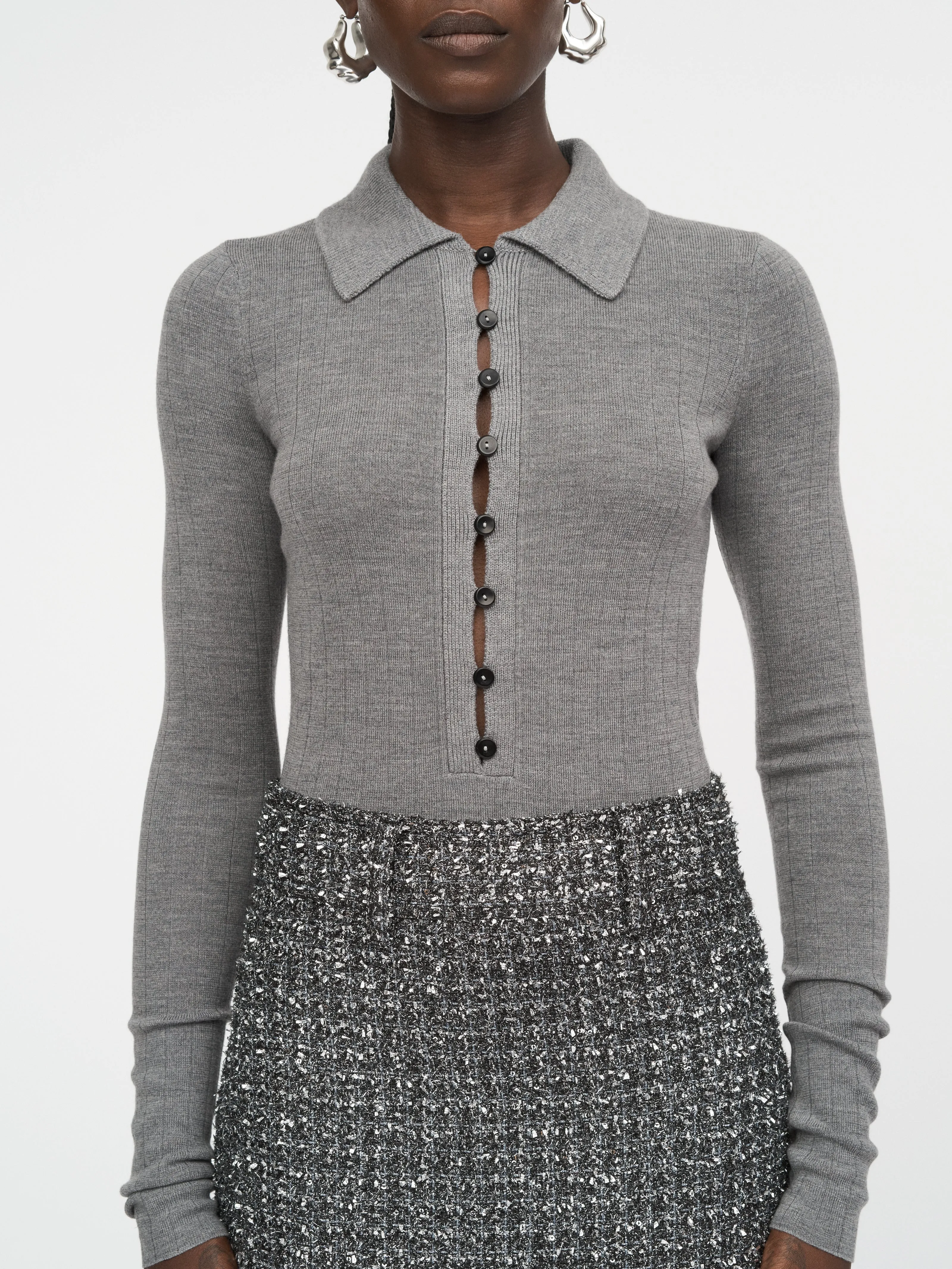 Kissing Placket Polo in Heather Grey sold by MARIA McMANUS