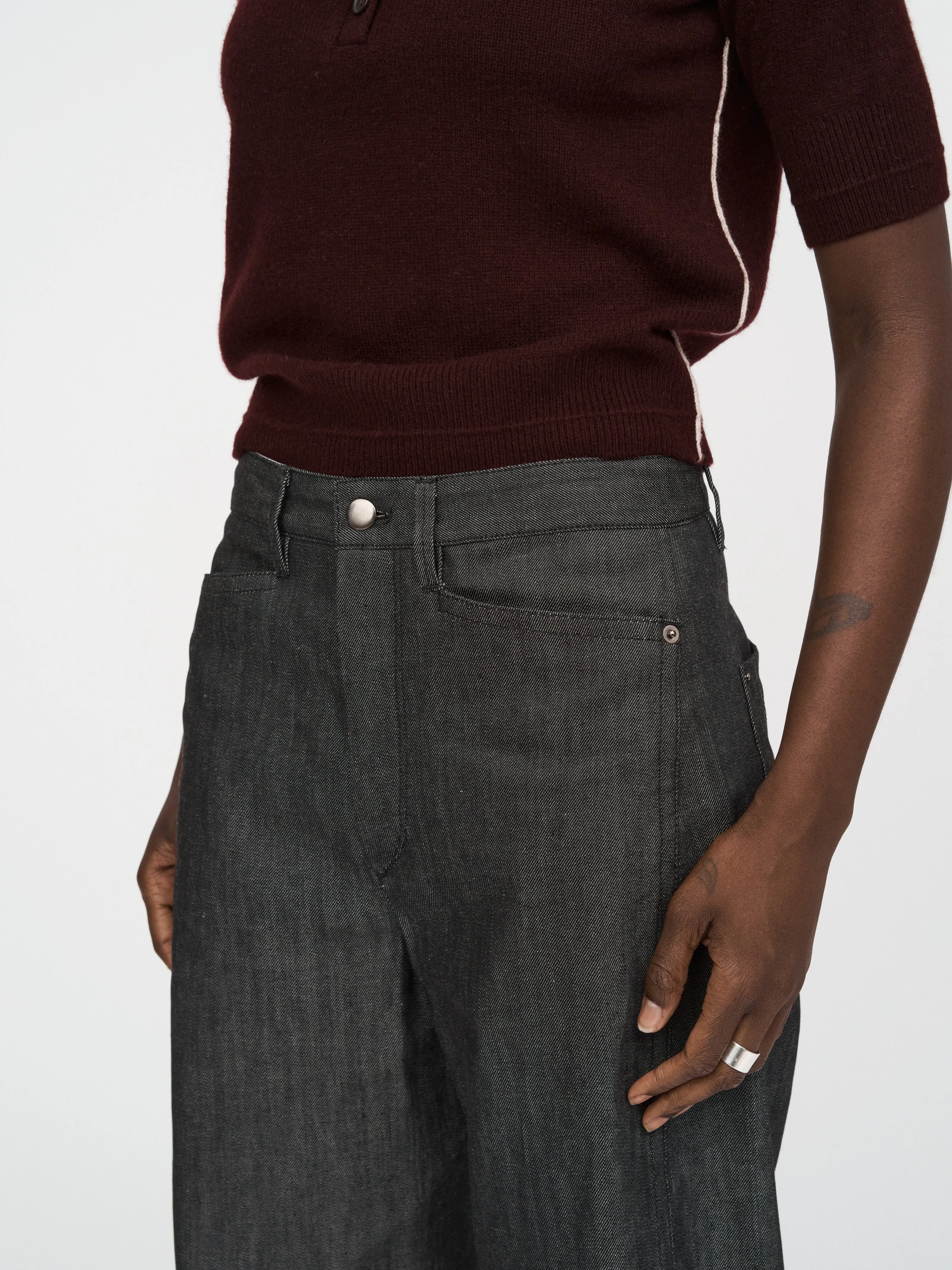 Bow Leg Crop Jean in Washed Black sold by MARIA McMANUS product image thumbnail 4