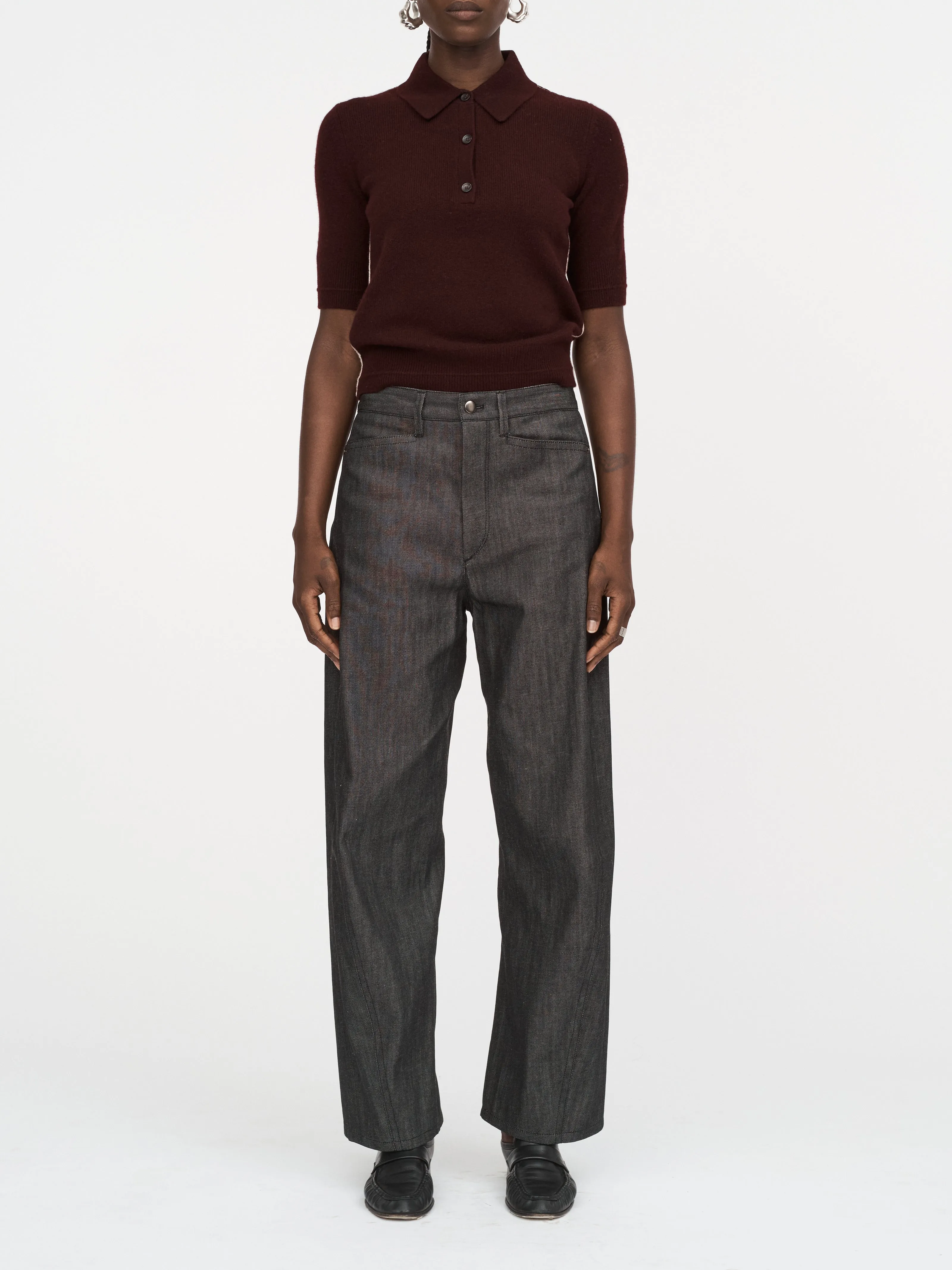 Bow Leg Crop Jean in Washed Black sold by MARIA McMANUS