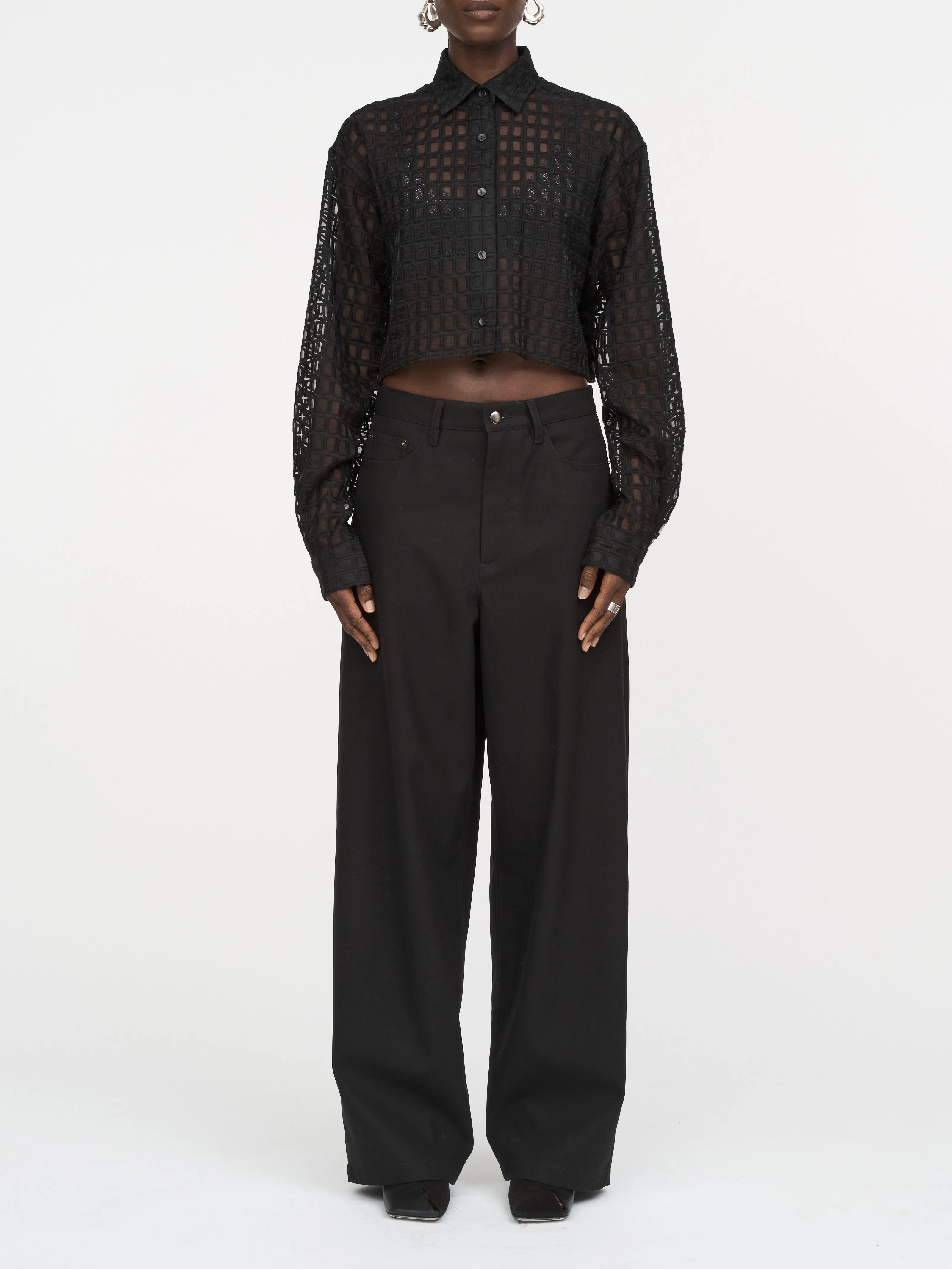 5 Pocket Wide Leg Jean in Black sold by MARIA McMANUS