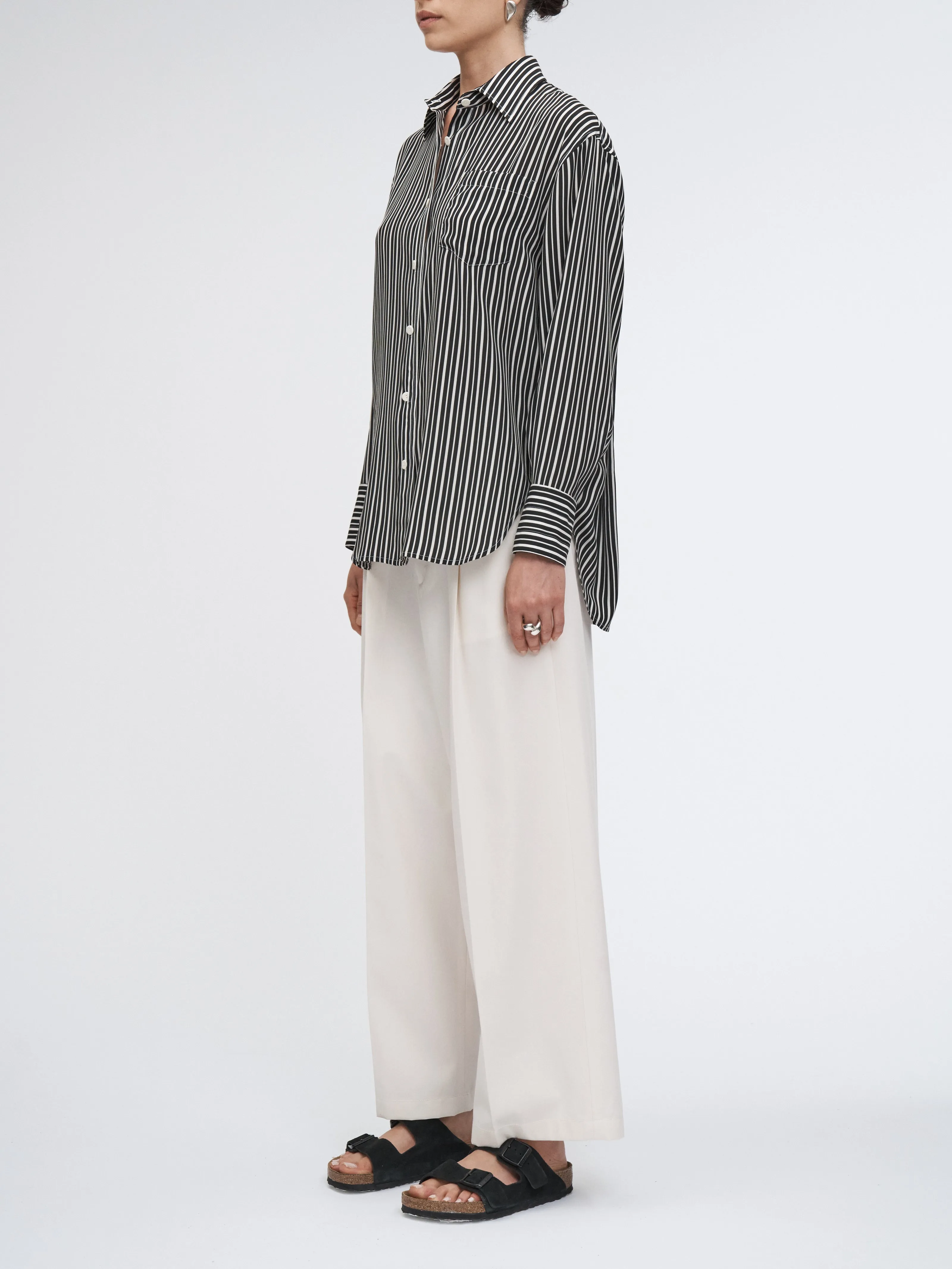Oversized Tunic Shirt in Black/White Awning Stripe sold by MARIA McMANUS product image thumbnail 2