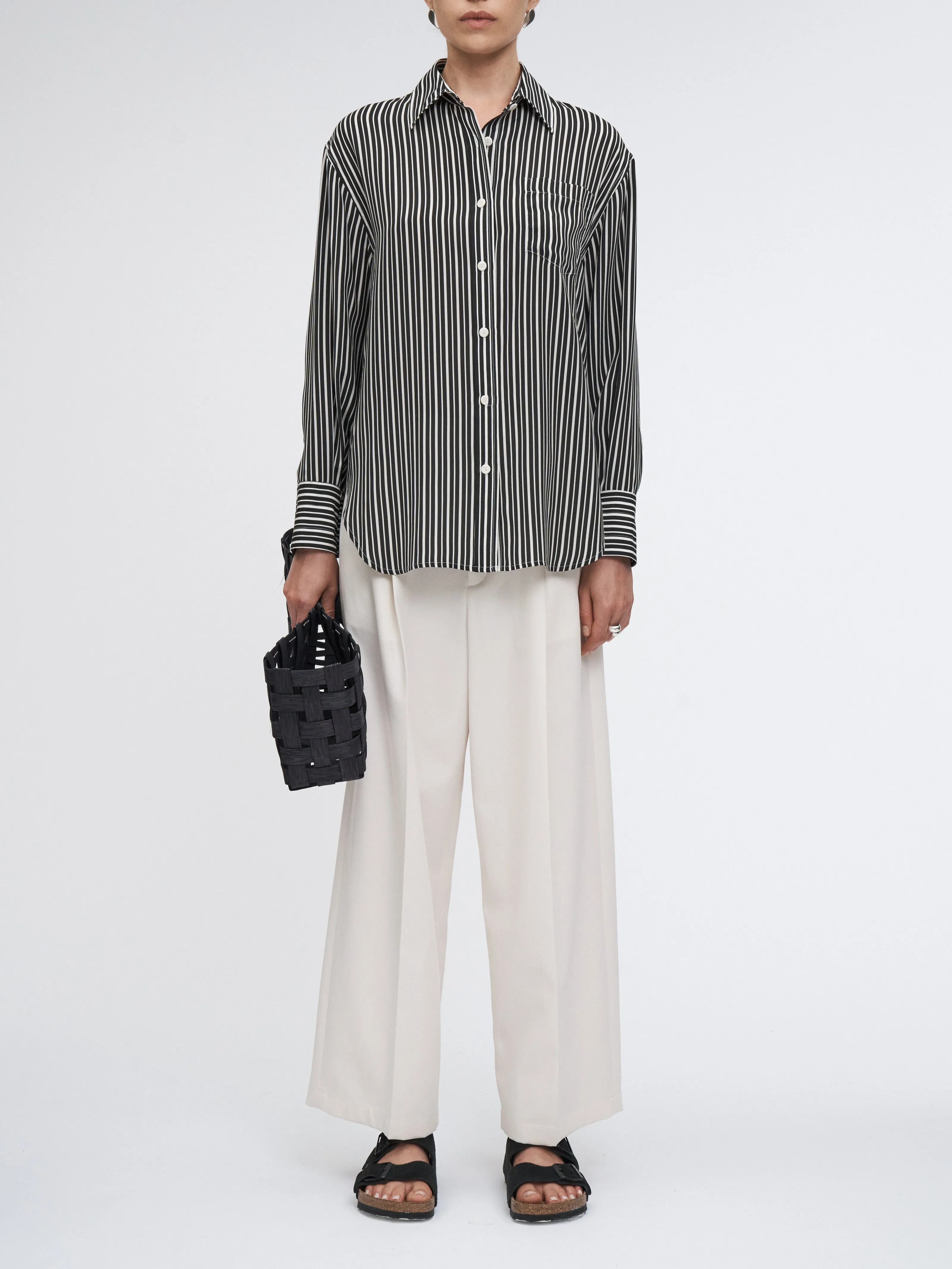 Oversized Tunic Shirt in Black/White Awning Stripe sold by MARIA McMANUS
