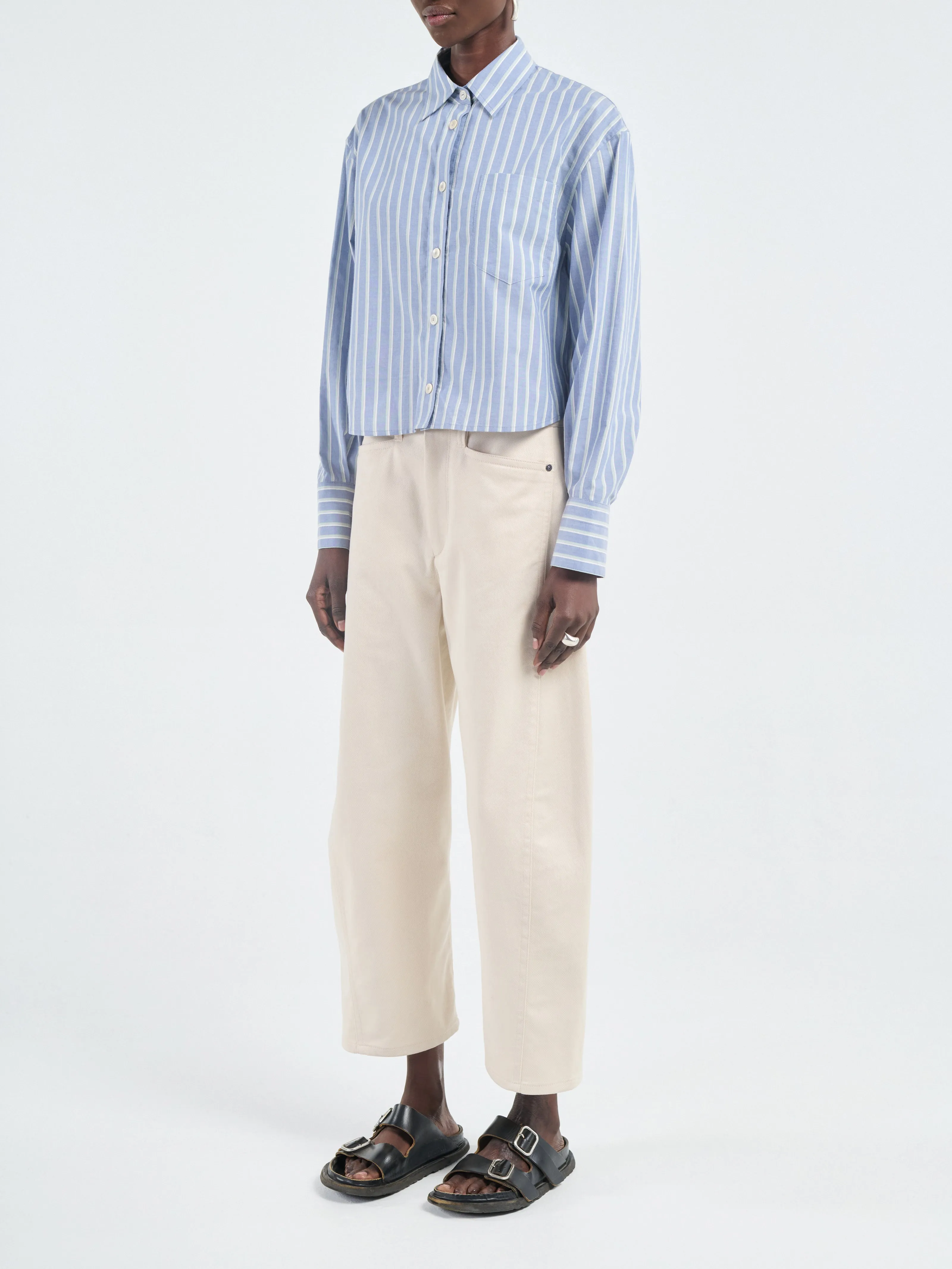 Cropped Oversized Shirt in Denim Mint Stripe sold by MARIA McMANUS product image thumbnail 2