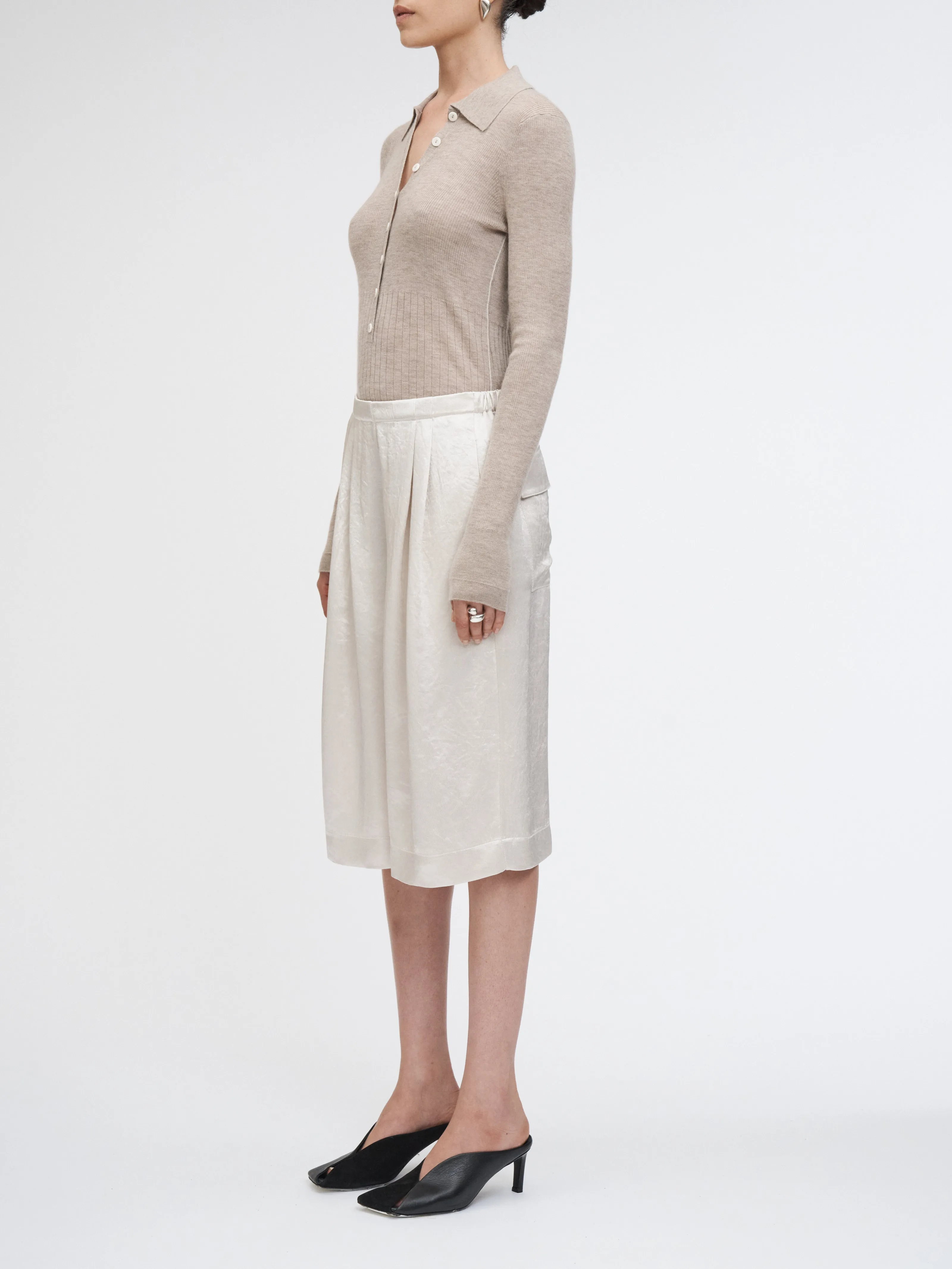 Flap Pocket Basketball Short in Glossy Champagne sold by MARIA McMANUS product image thumbnail 2