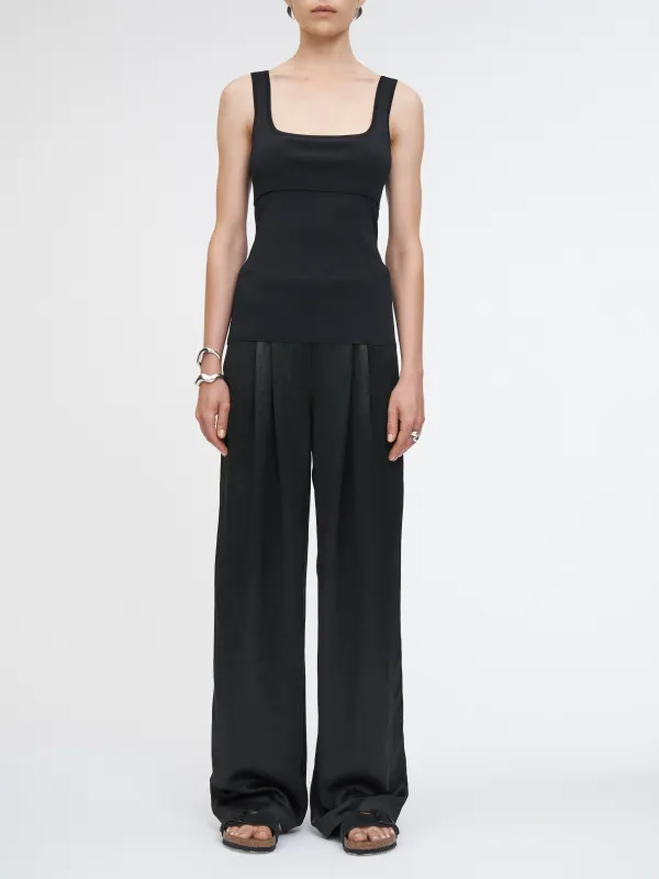 Flap Pocket Pleat Pant in Glossy Black sold by MARIA McMANUS