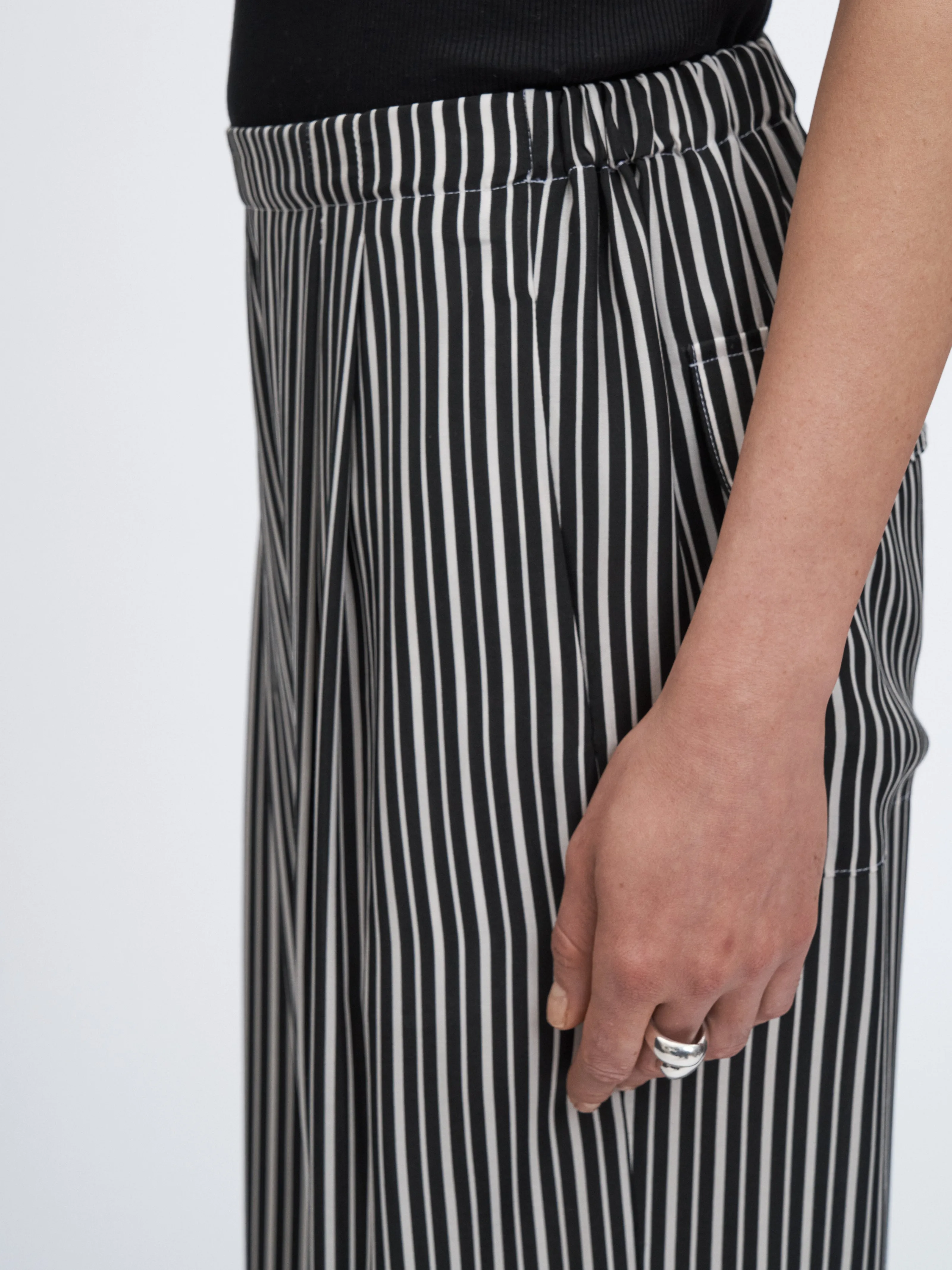 Flap Pocket Pleat Pant in Black/White Awning Stripe sold by MARIA McMANUS product image thumbnail 5