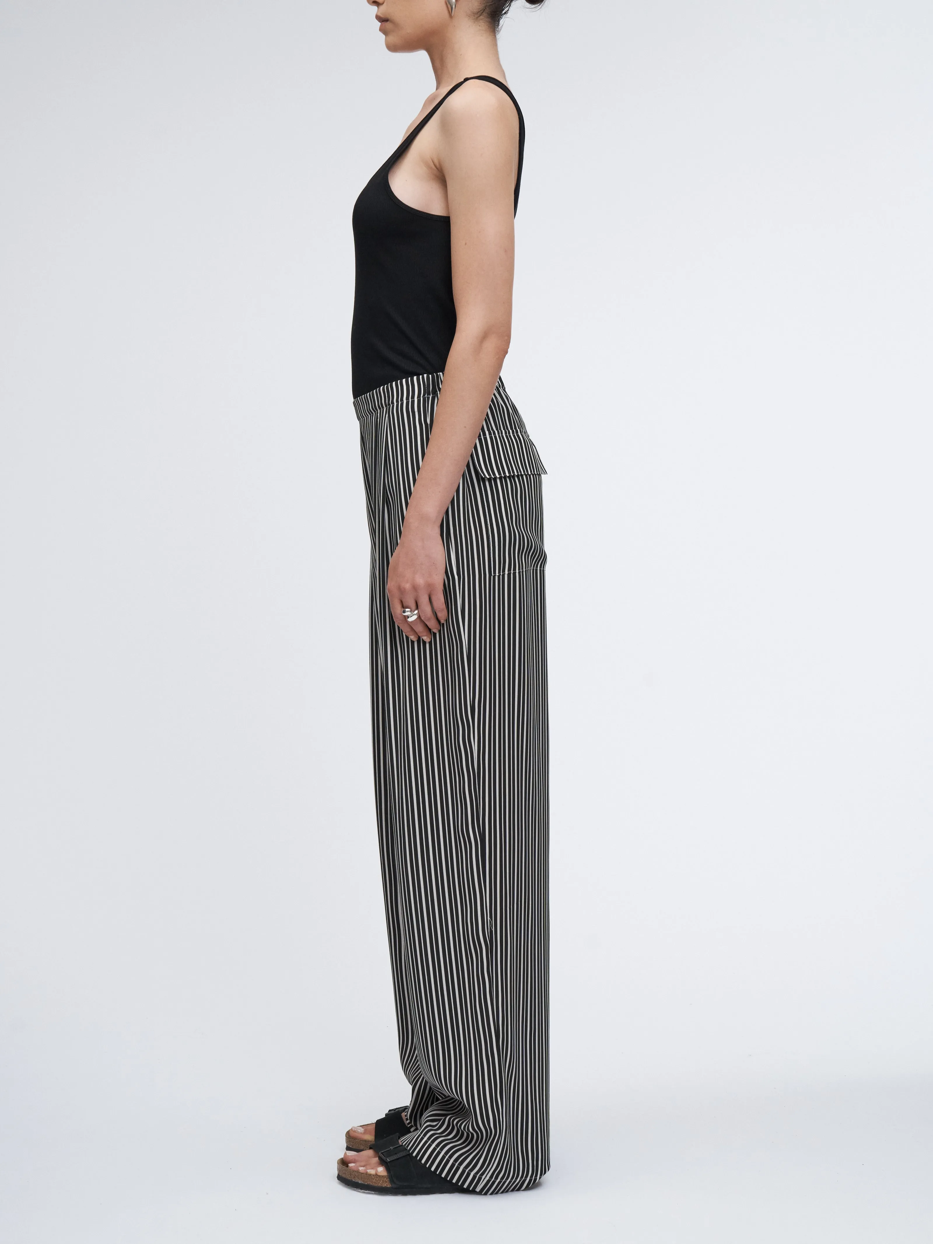 Flap Pocket Pleat Pant in Black/White Awning Stripe sold by MARIA McMANUS product image thumbnail 3