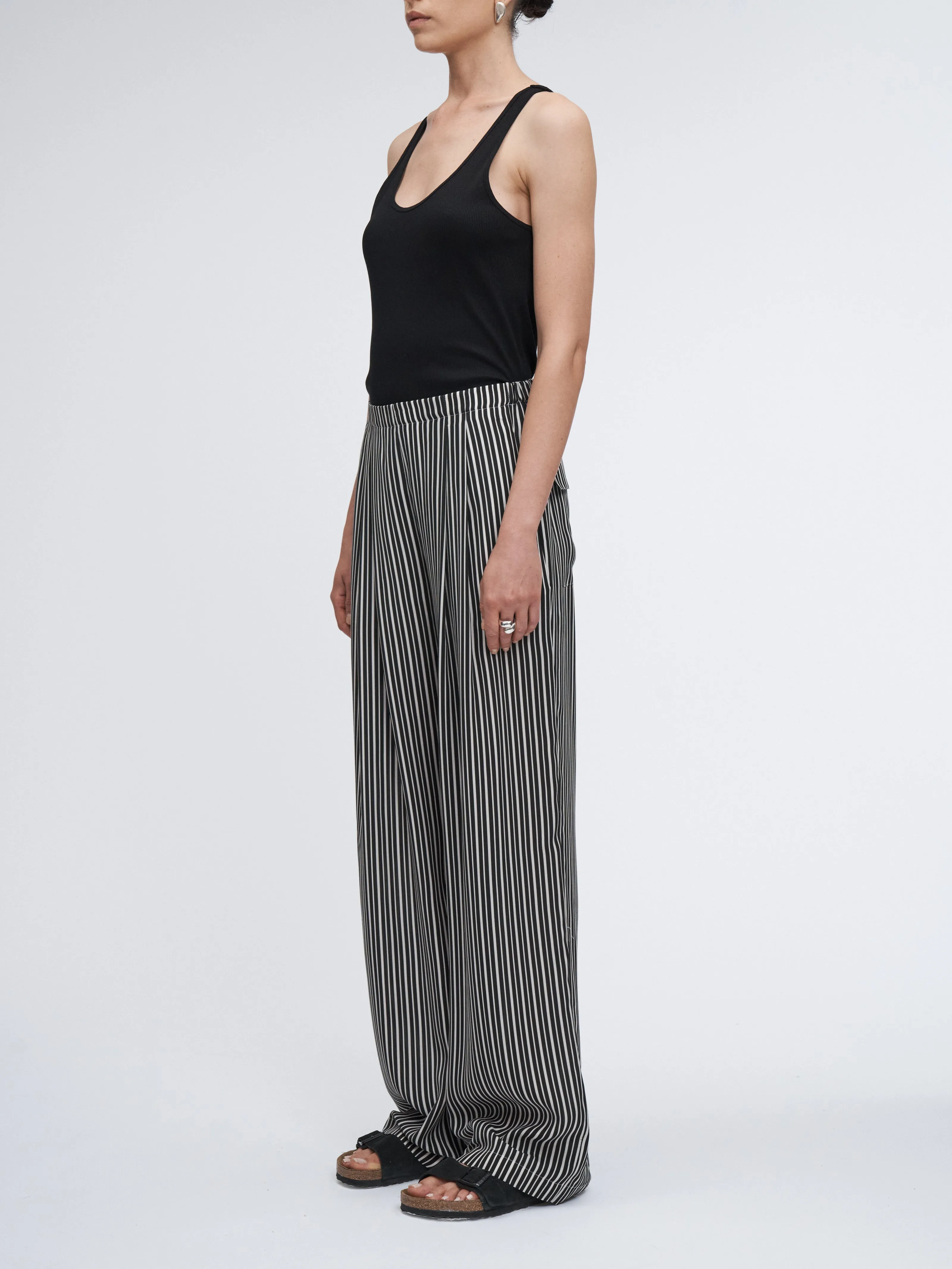 Flap Pocket Pleat Pant in Black/White Awning Stripe sold by MARIA McMANUS product image thumbnail 2