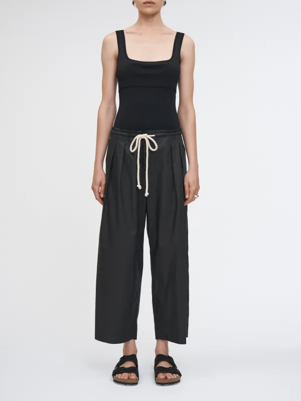 Drawstring Pleat Front Pant in Black sold by MARIA McMANUS
