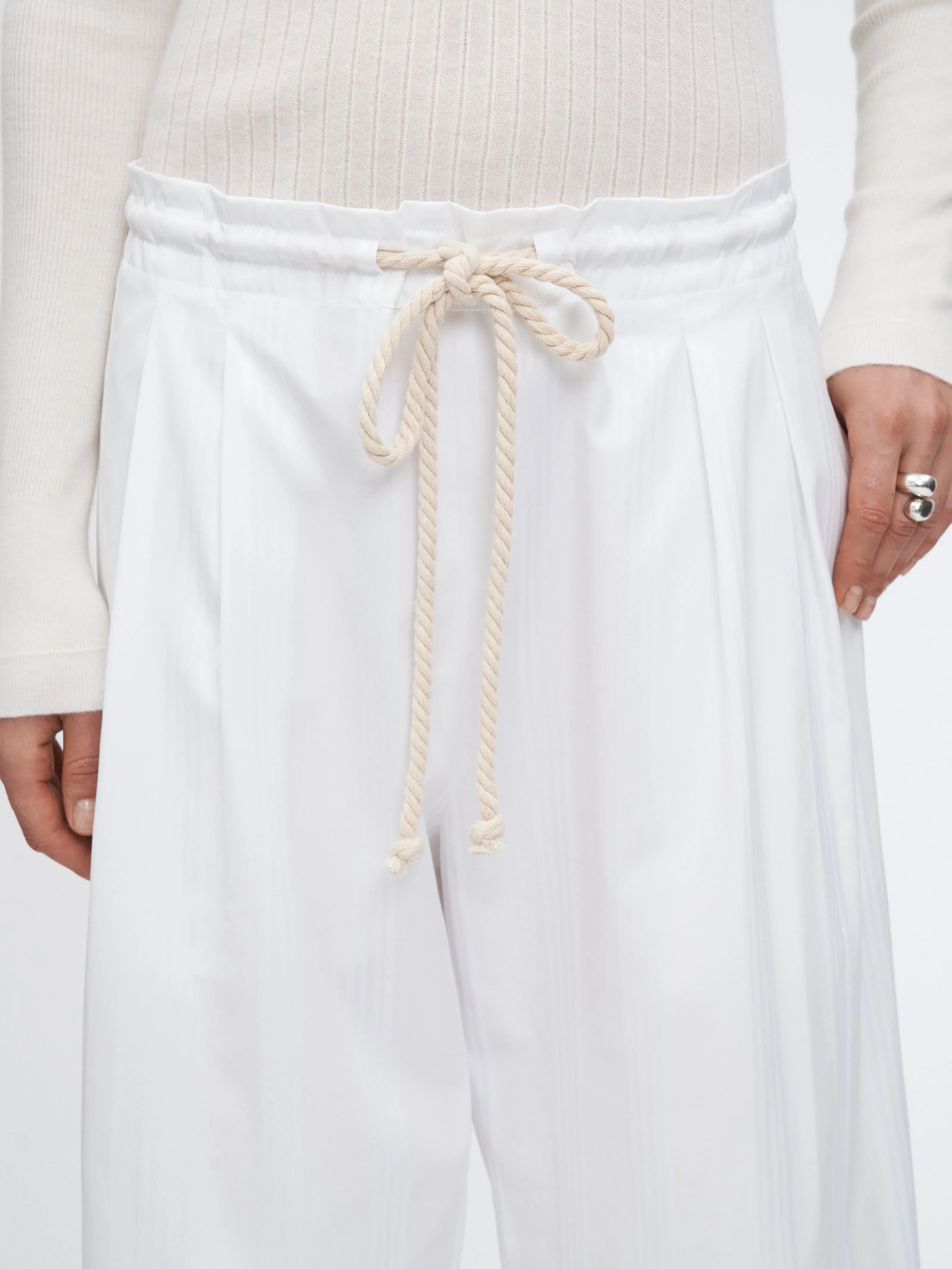 Drawstring Pleat Front Pant in White/White Stripe sold by MARIA McMANUS product image thumbnail 5