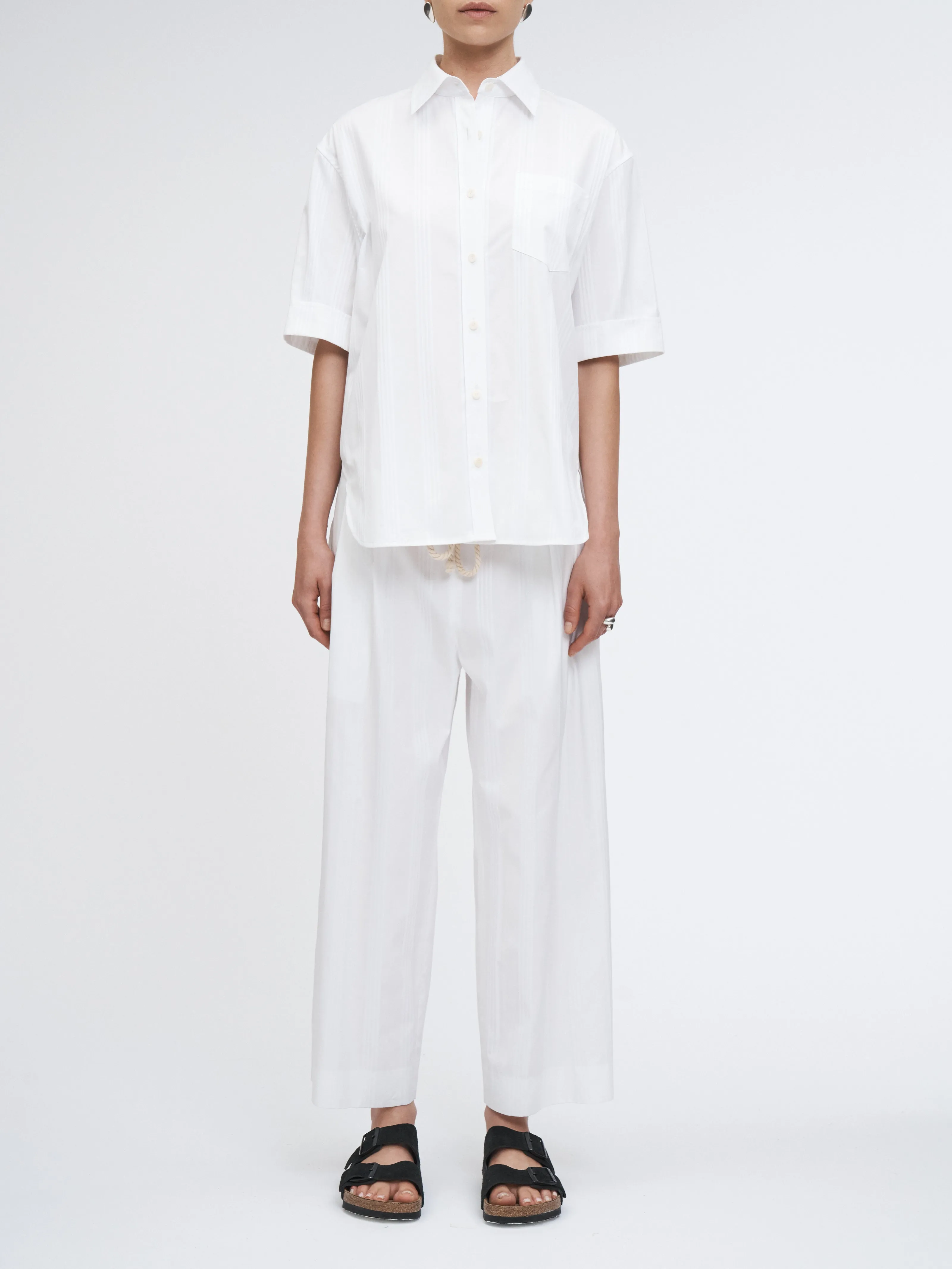 Drawstring Pleat Front Pant in White/White Stripe sold by MARIA McMANUS product image thumbnail 2