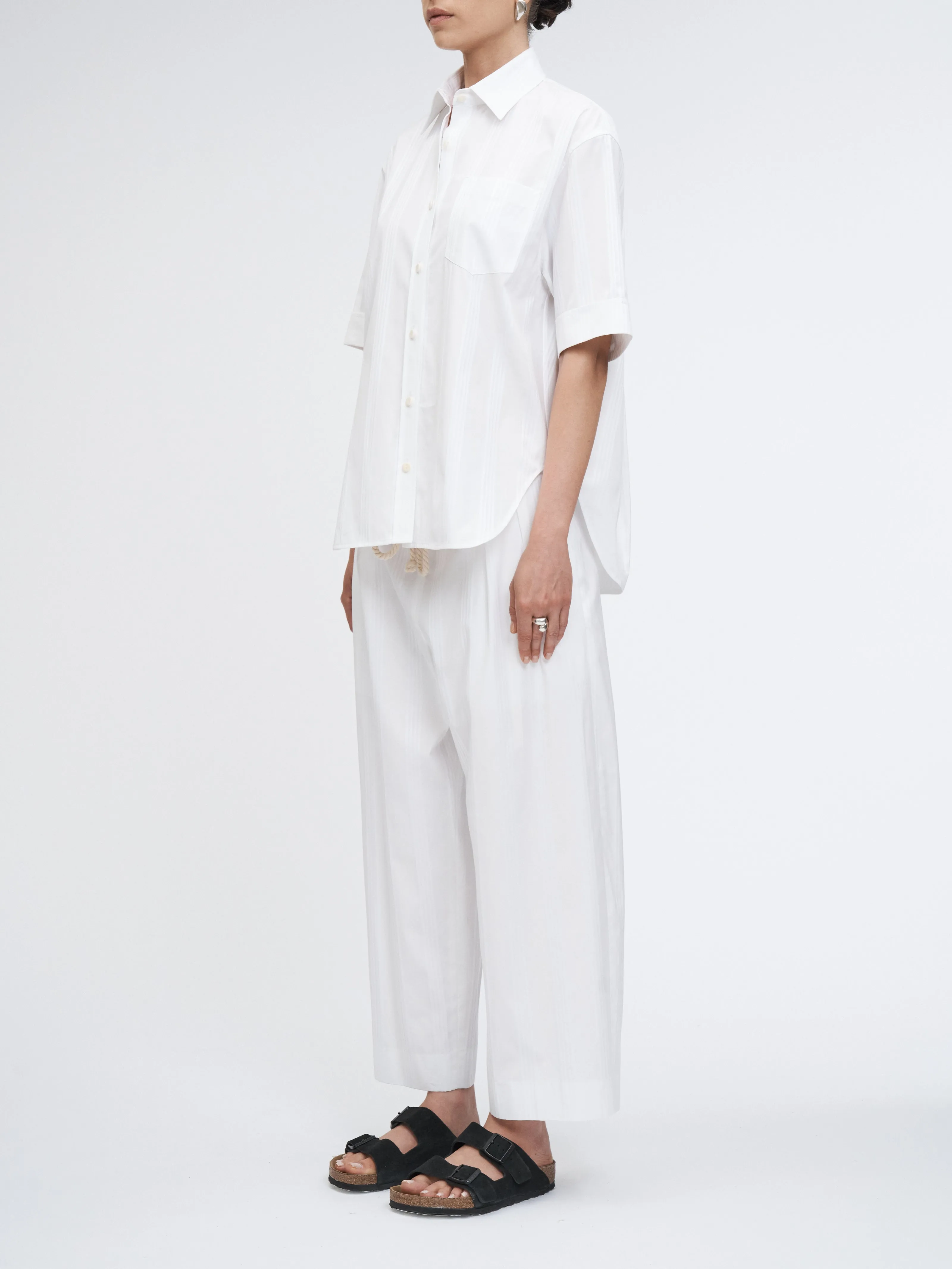Drawstring Pleat Front Pant in White/White Stripe sold by MARIA McMANUS product image thumbnail 3