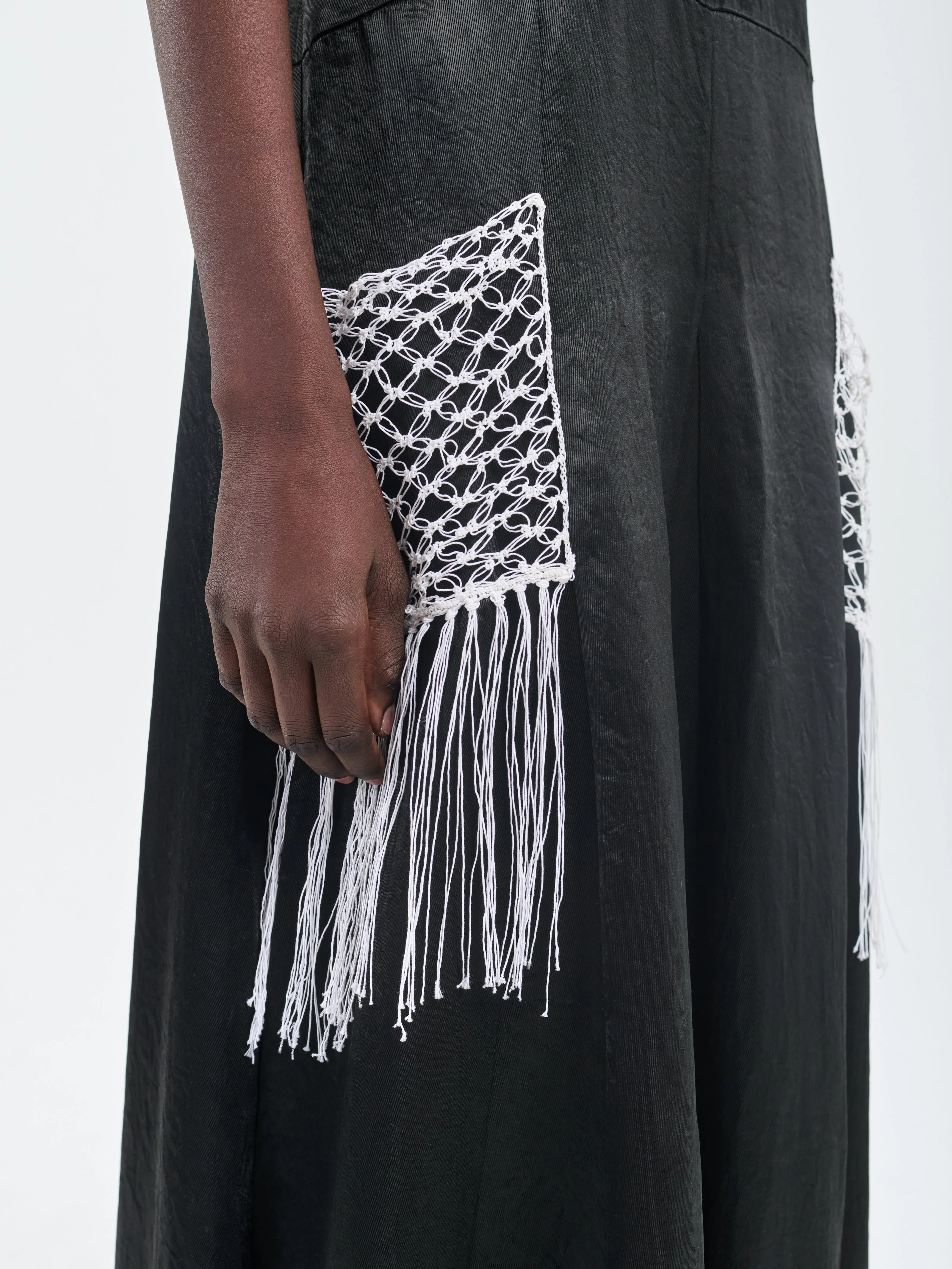 Godet Dress Macrame in Glossy Black sold by MARIA McMANUS product image thumbnail 4