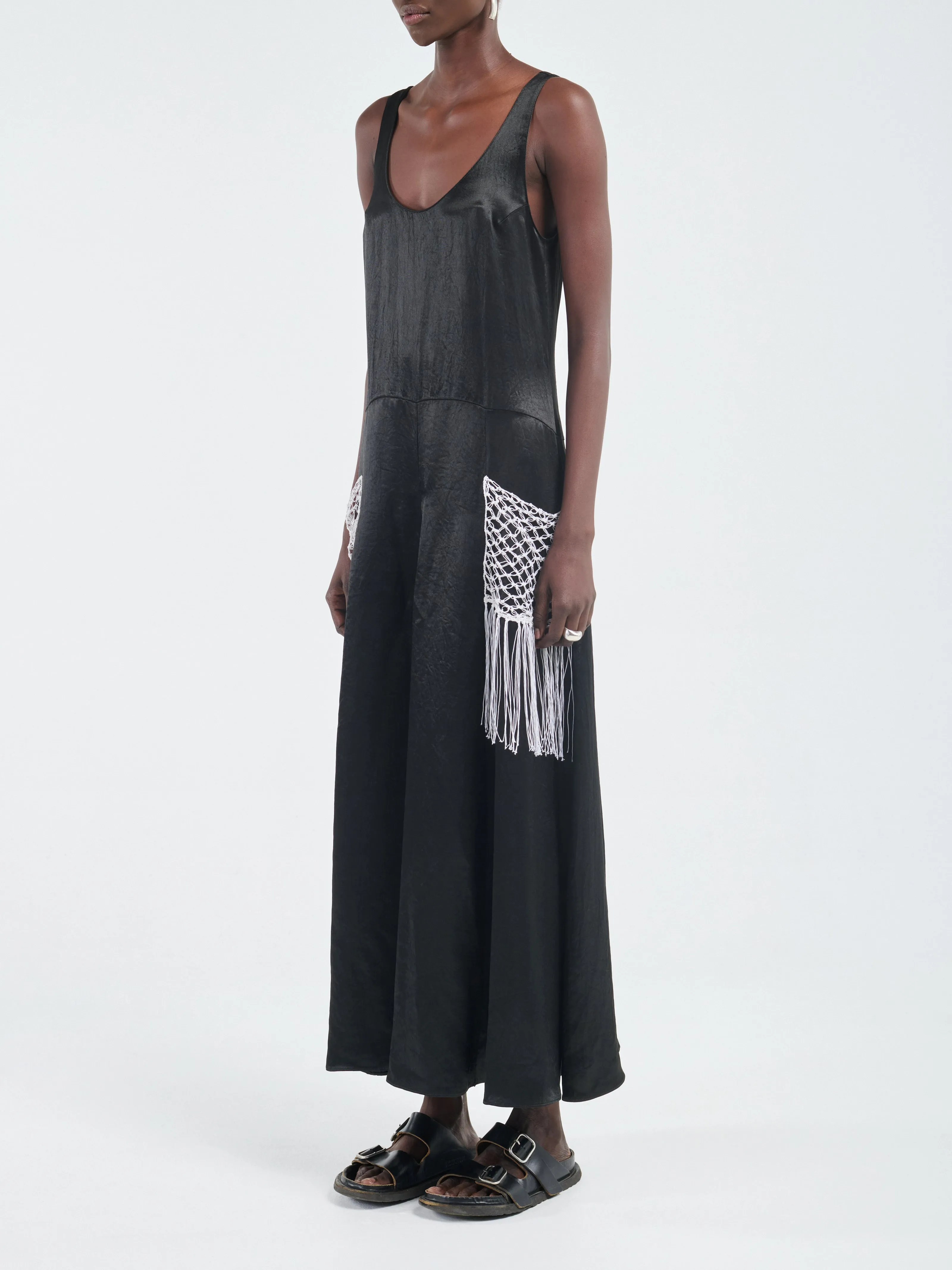 Godet Dress Macrame in Glossy Black sold by MARIA McMANUS product image thumbnail 2