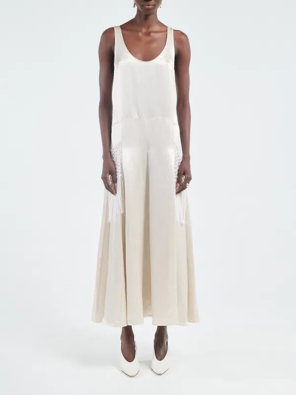 Godet Dress Macrame in Glossy Champagne made by MARIA McMANUS