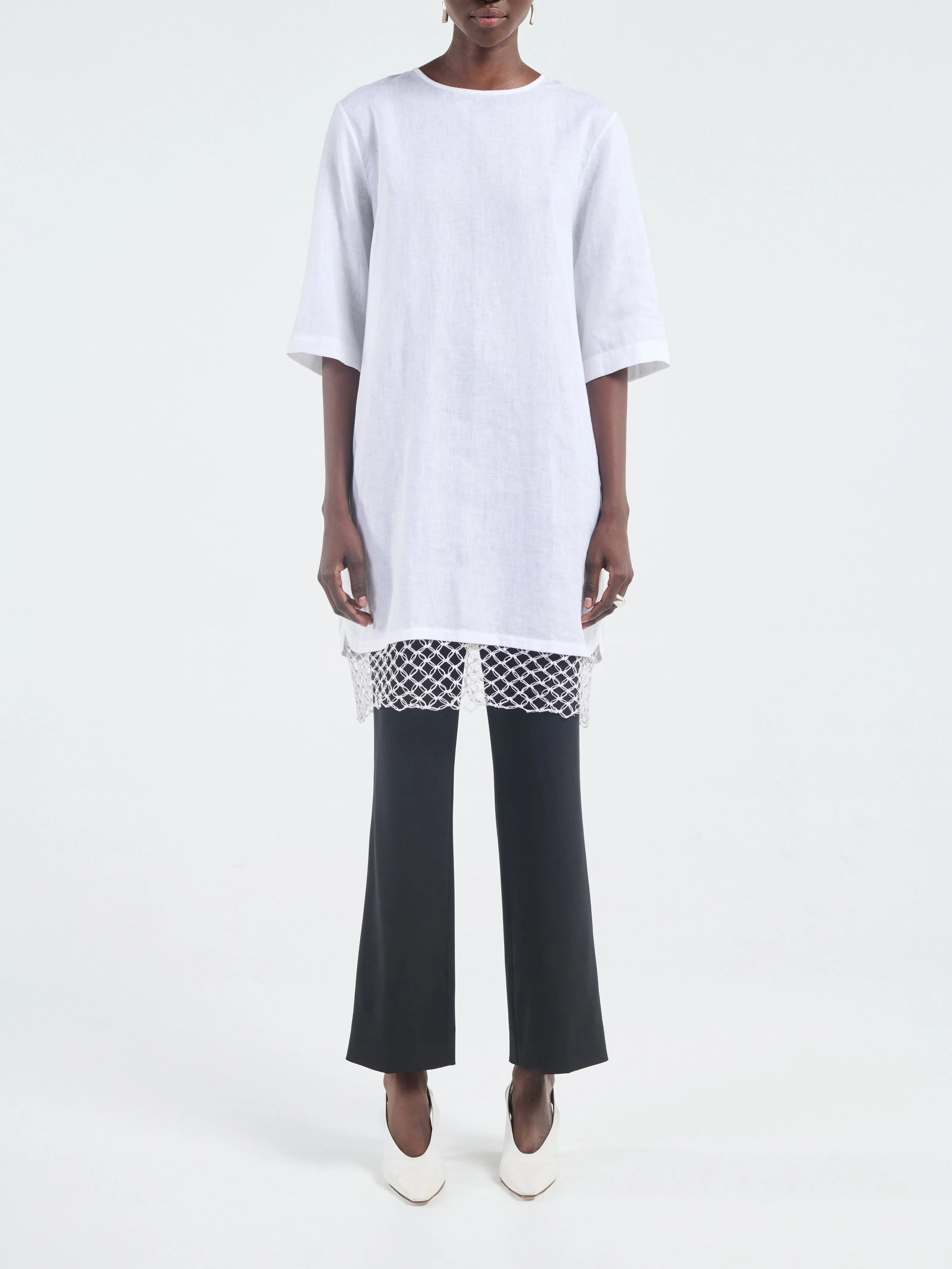 T-Shirt Cocoon Dress Macrame in White sold by MARIA McMANUS product image thumbnail 4