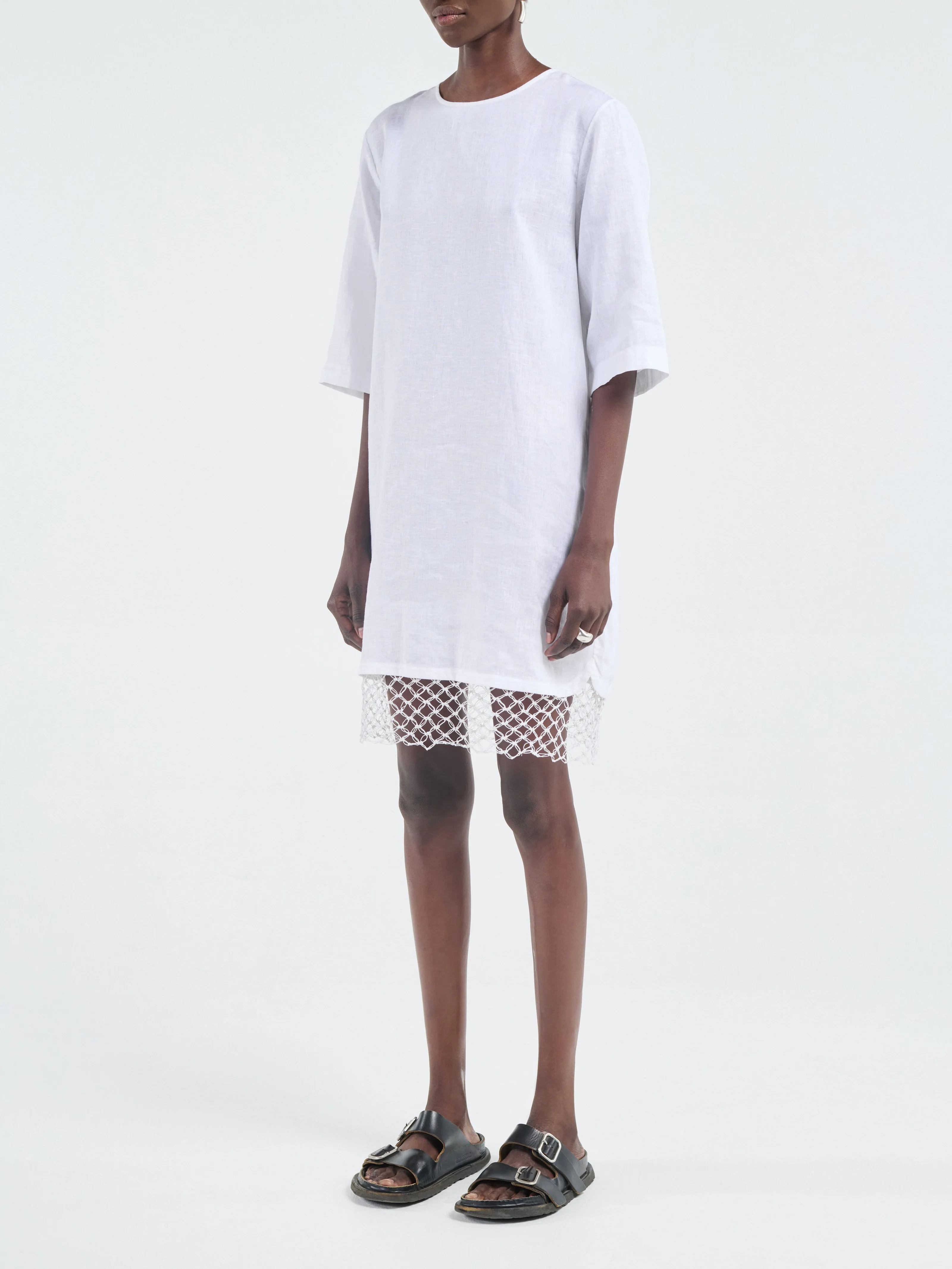 T-Shirt Cocoon Dress Macrame in White sold by MARIA McMANUS product image thumbnail 2