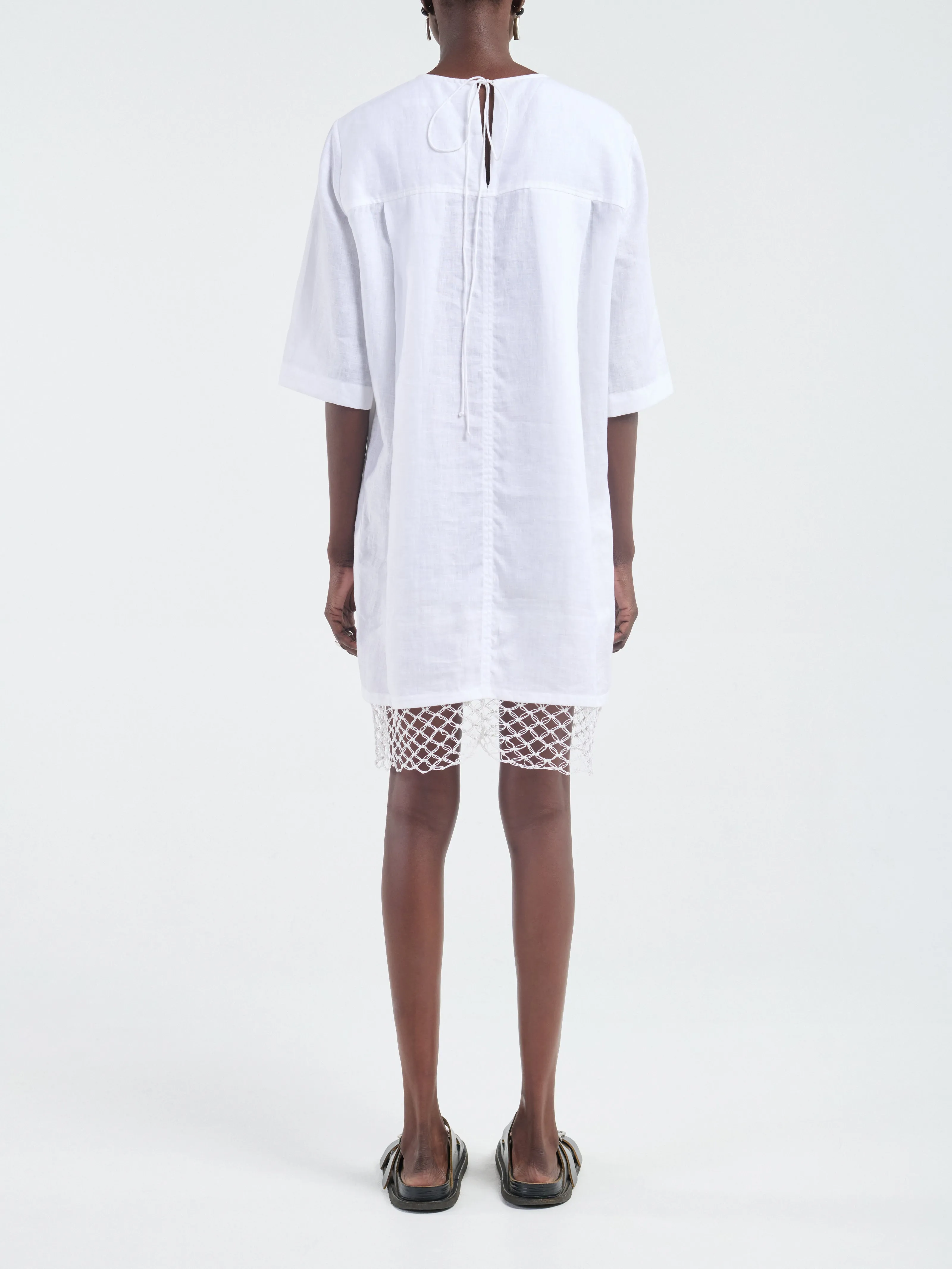 T-Shirt Cocoon Dress Macrame in White sold by MARIA McMANUS product image thumbnail 3