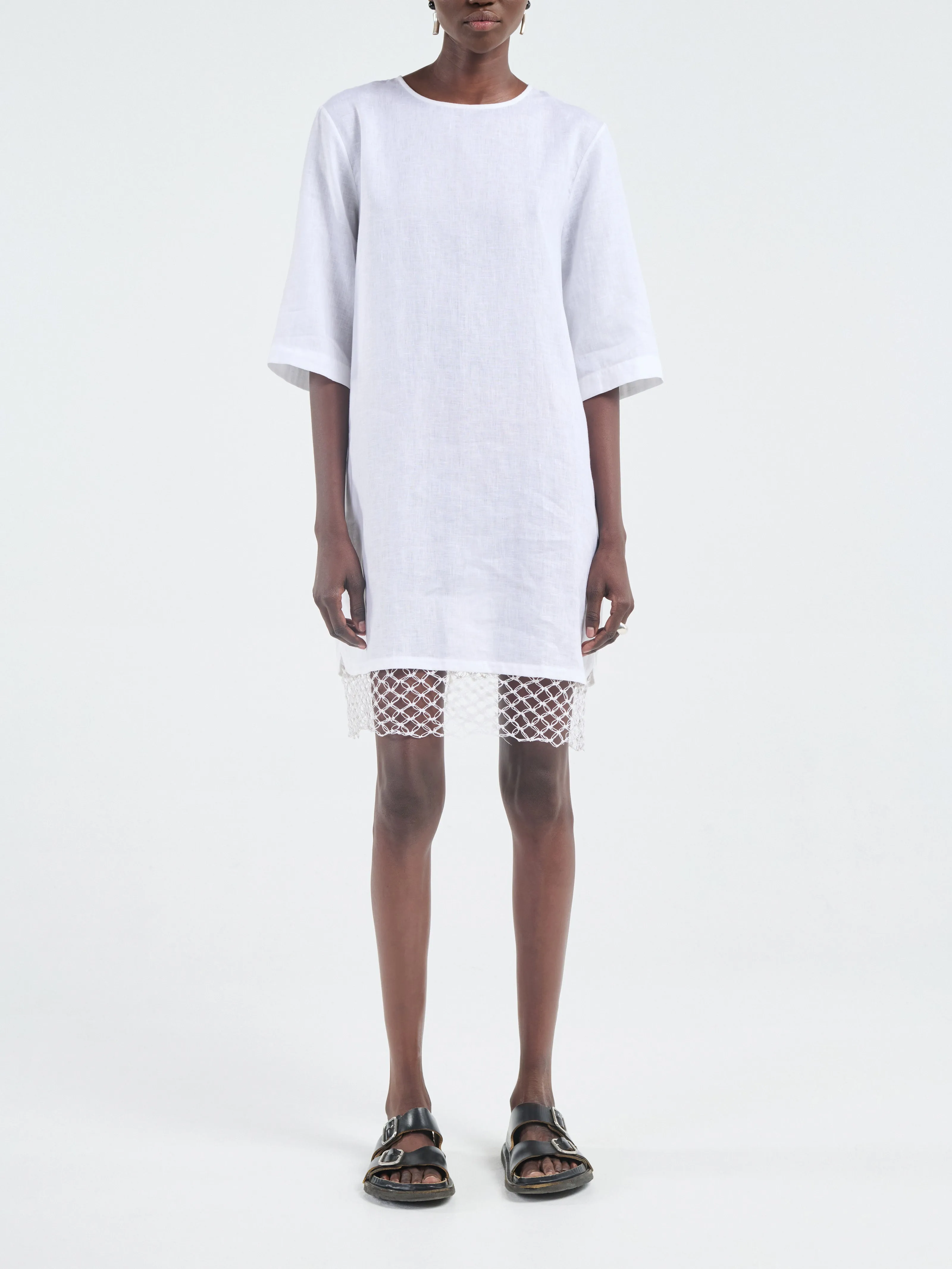 T-Shirt Cocoon Dress Macrame in White sold by MARIA McMANUS