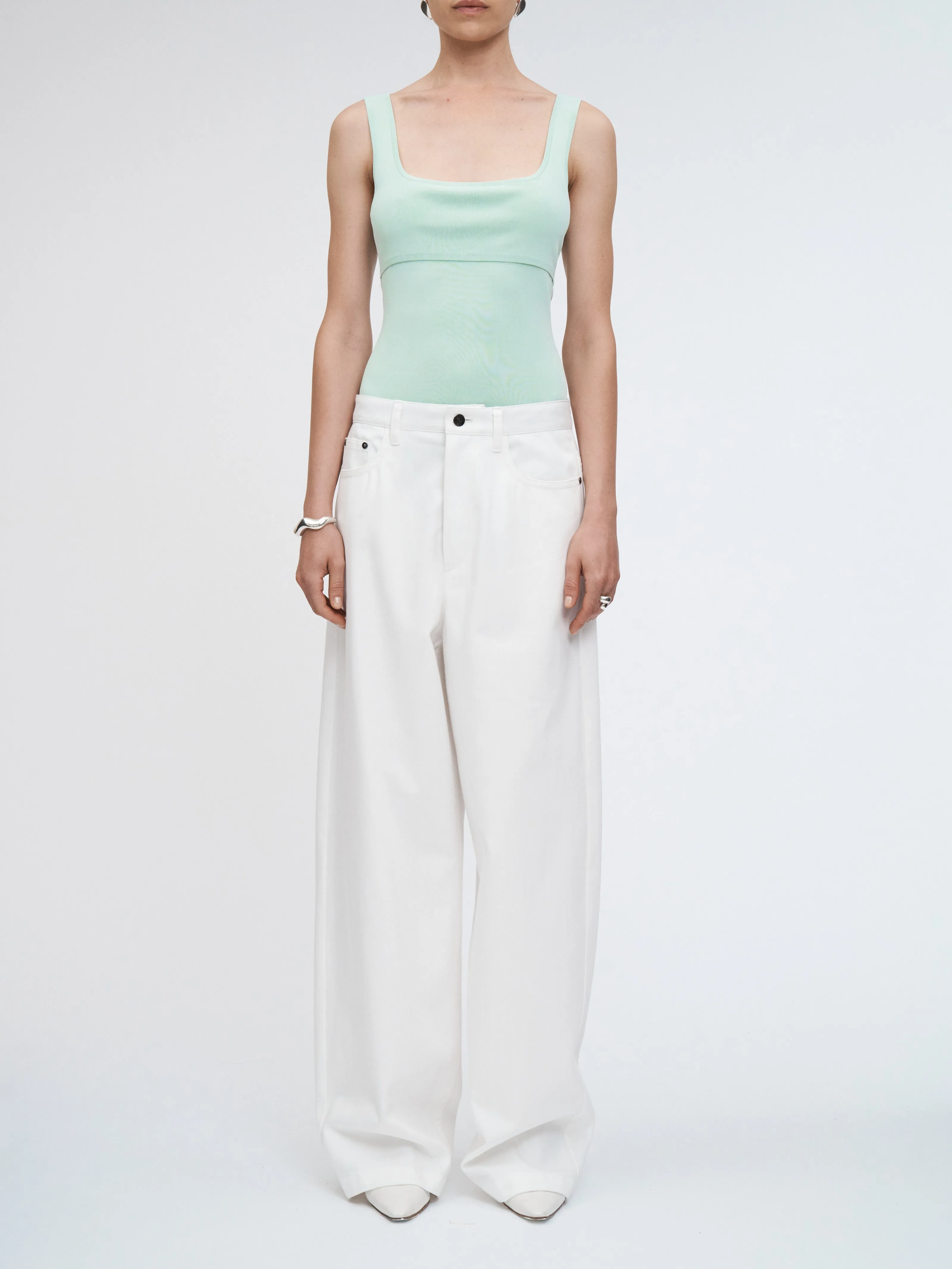 5 Pocket Wide Leg Jean in Snow White sold by MARIA McMANUS