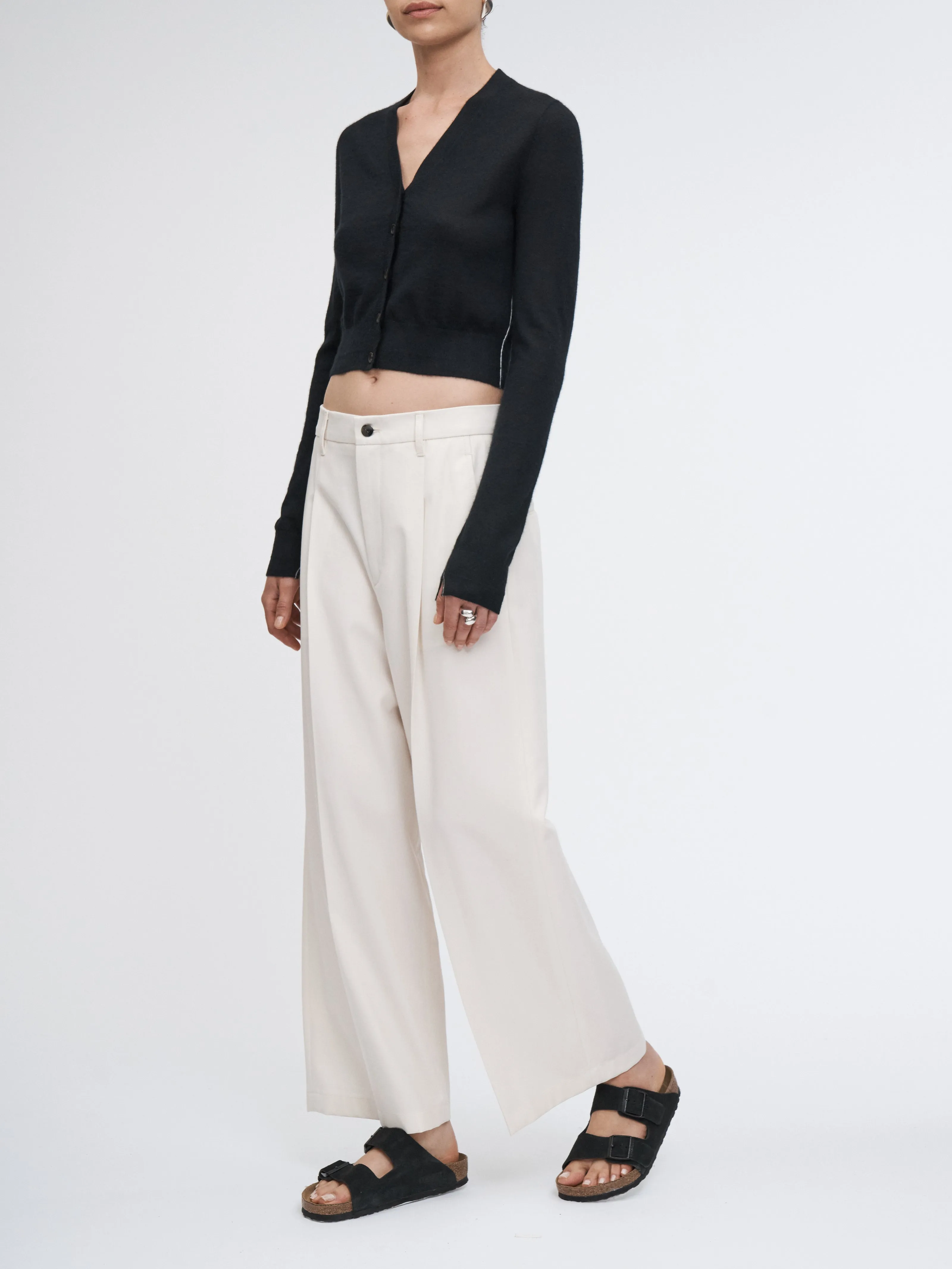 Pleat Front Wide Leg Crop in Ivory sold by MARIA McMANUS product image thumbnail 4