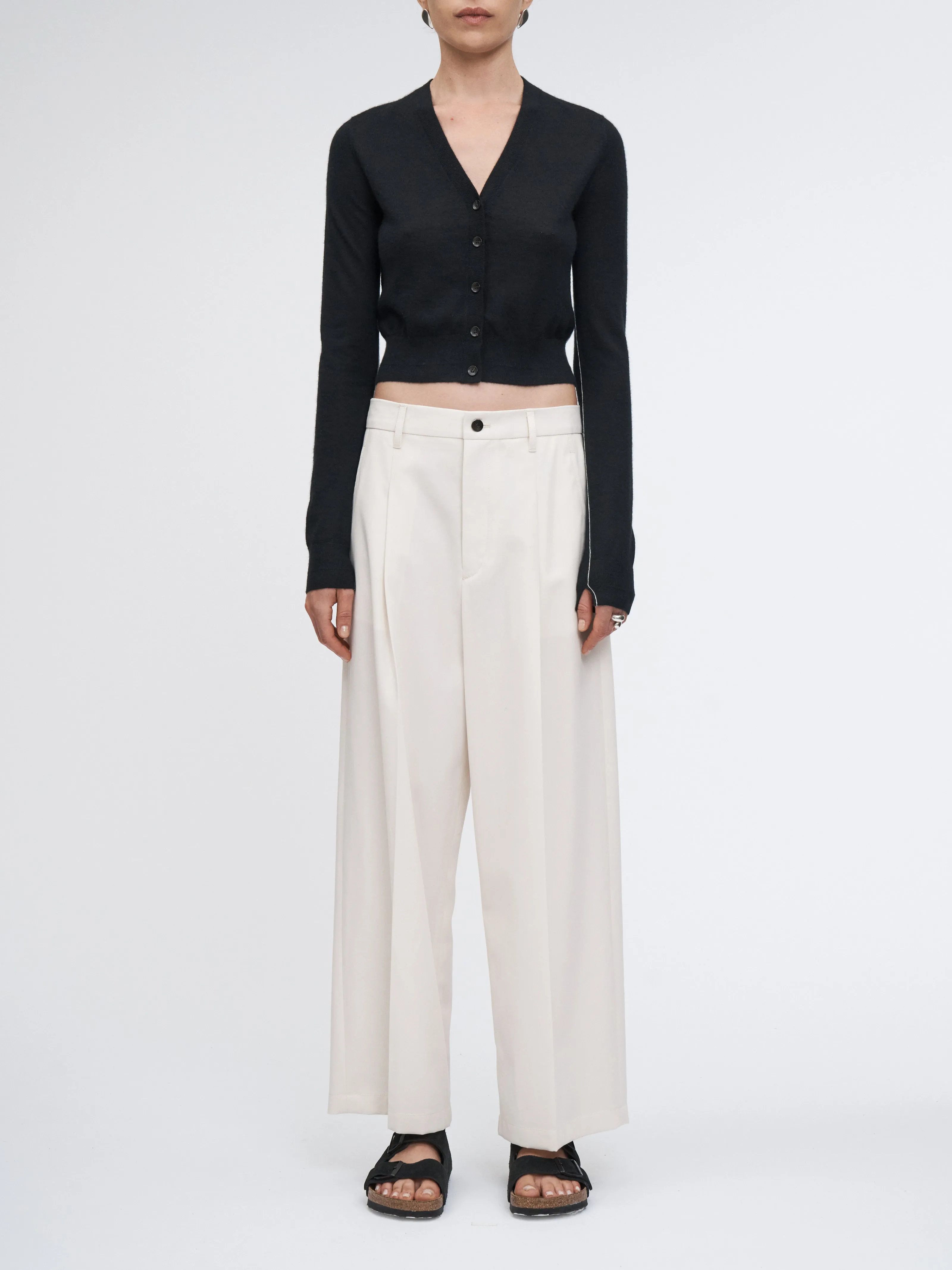 Pleat Front Wide Leg Crop in Ivory sold by MARIA McMANUS
