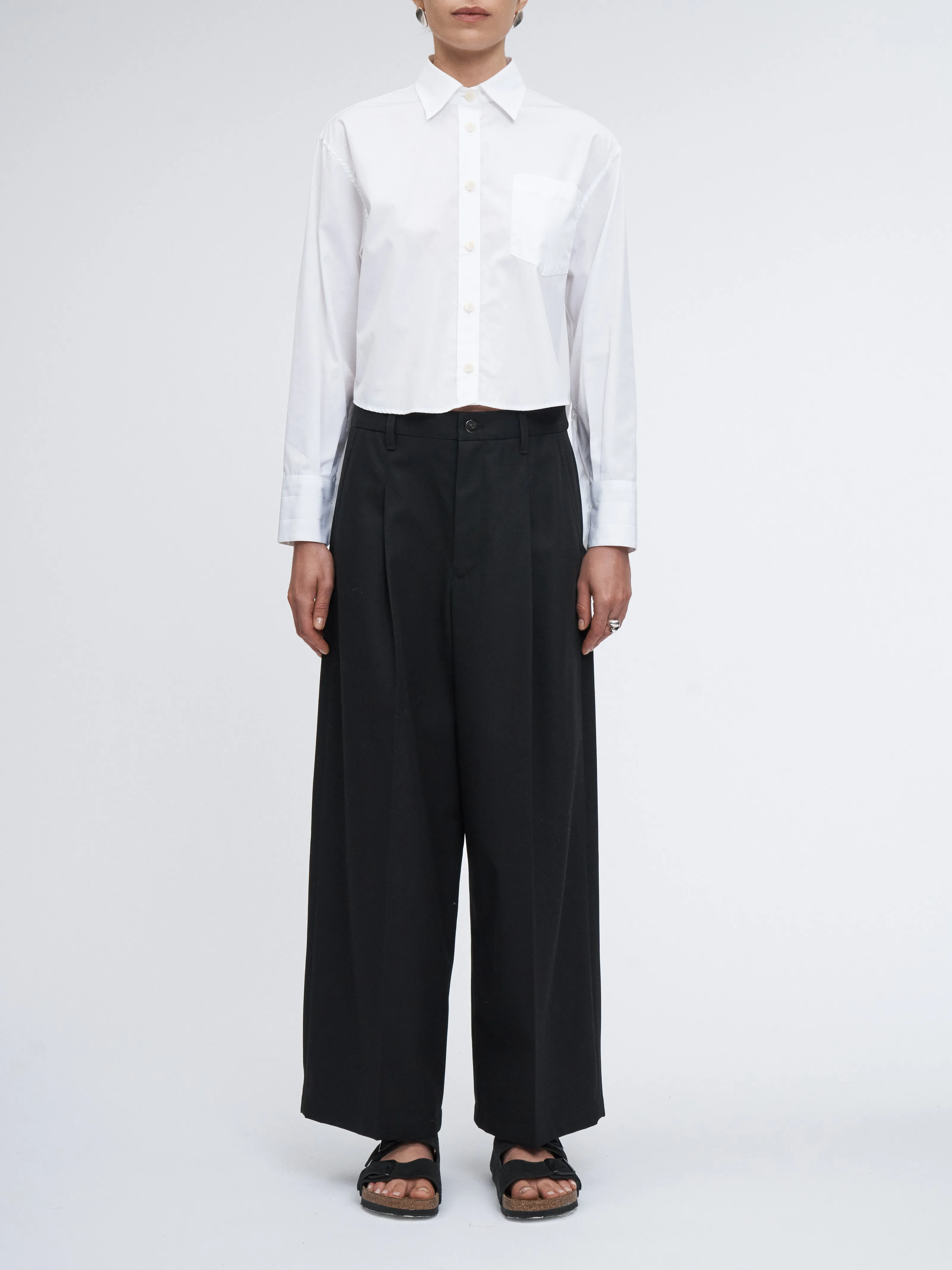 Pleat Front Wide Leg Crop in Black sold by MARIA McMANUS
