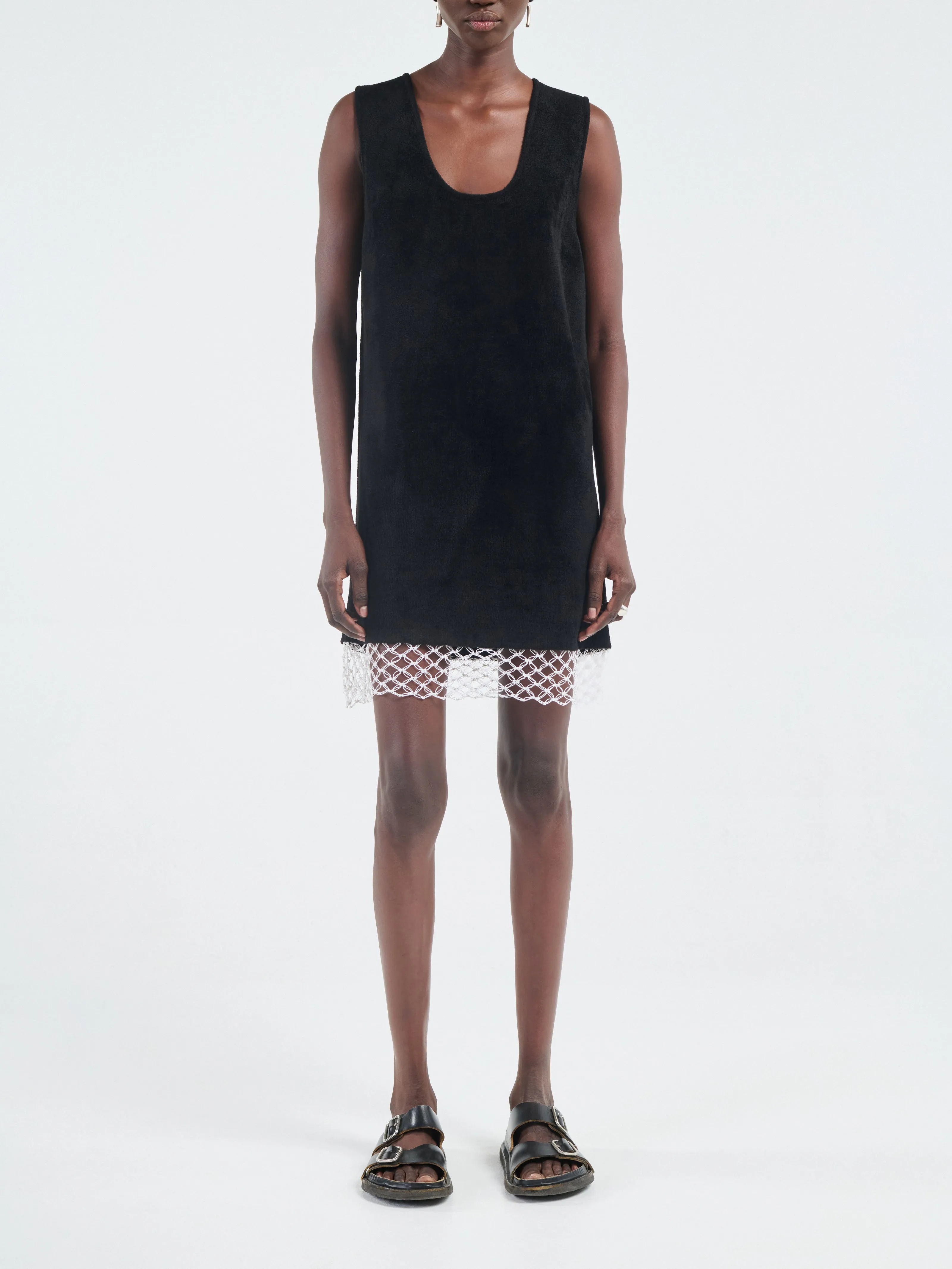 Velour Tunic Macrame in Black sold by MARIA McMANUS