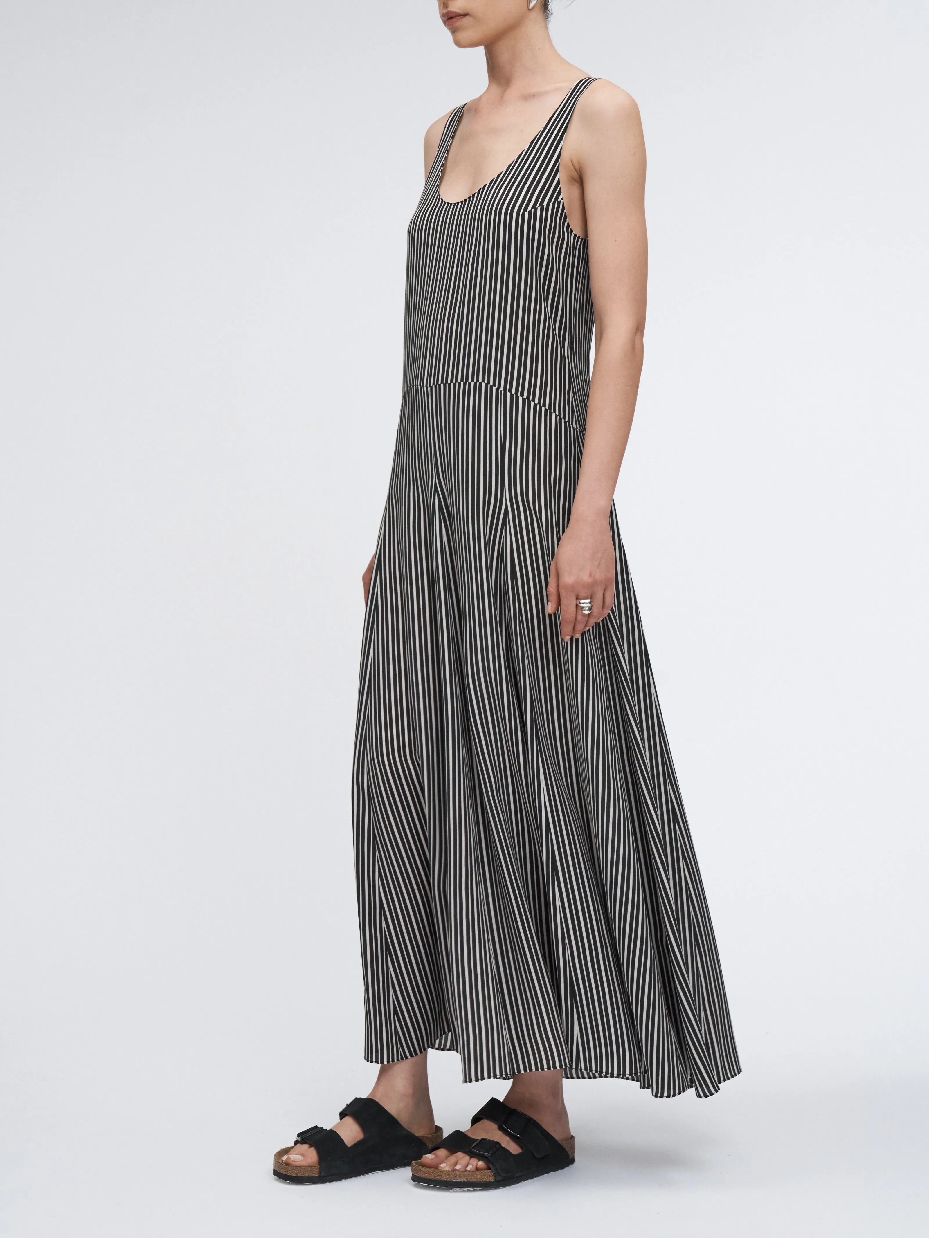 Godet Dress in Black/White Awning Stripe sold by MARIA McMANUS product image thumbnail 3