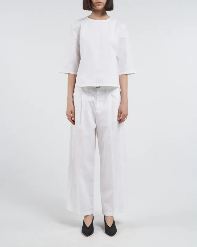 Belted Wide Leg Crop in White sold by MARIA McMANUS